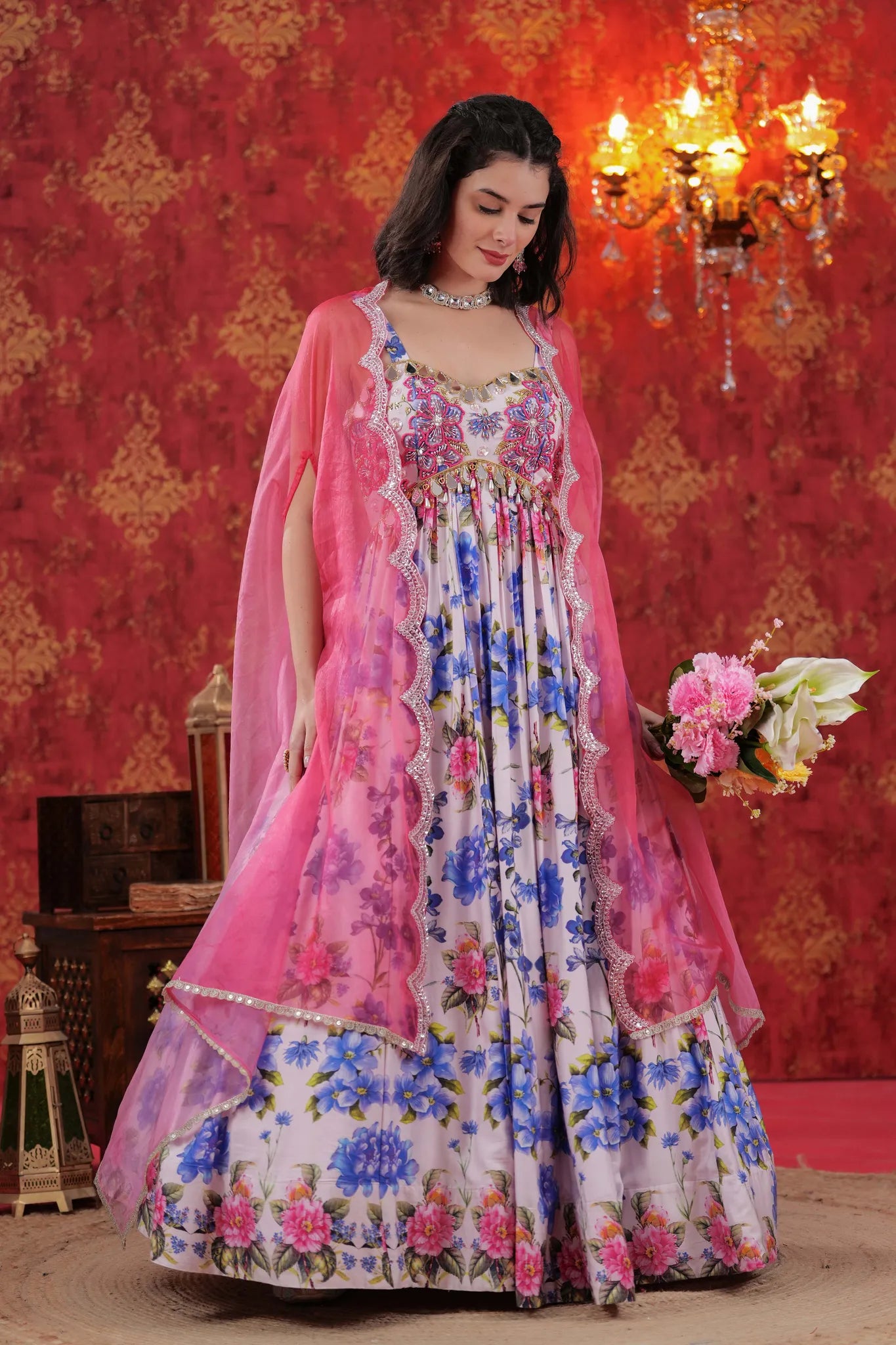French Peony Cape Gown Set