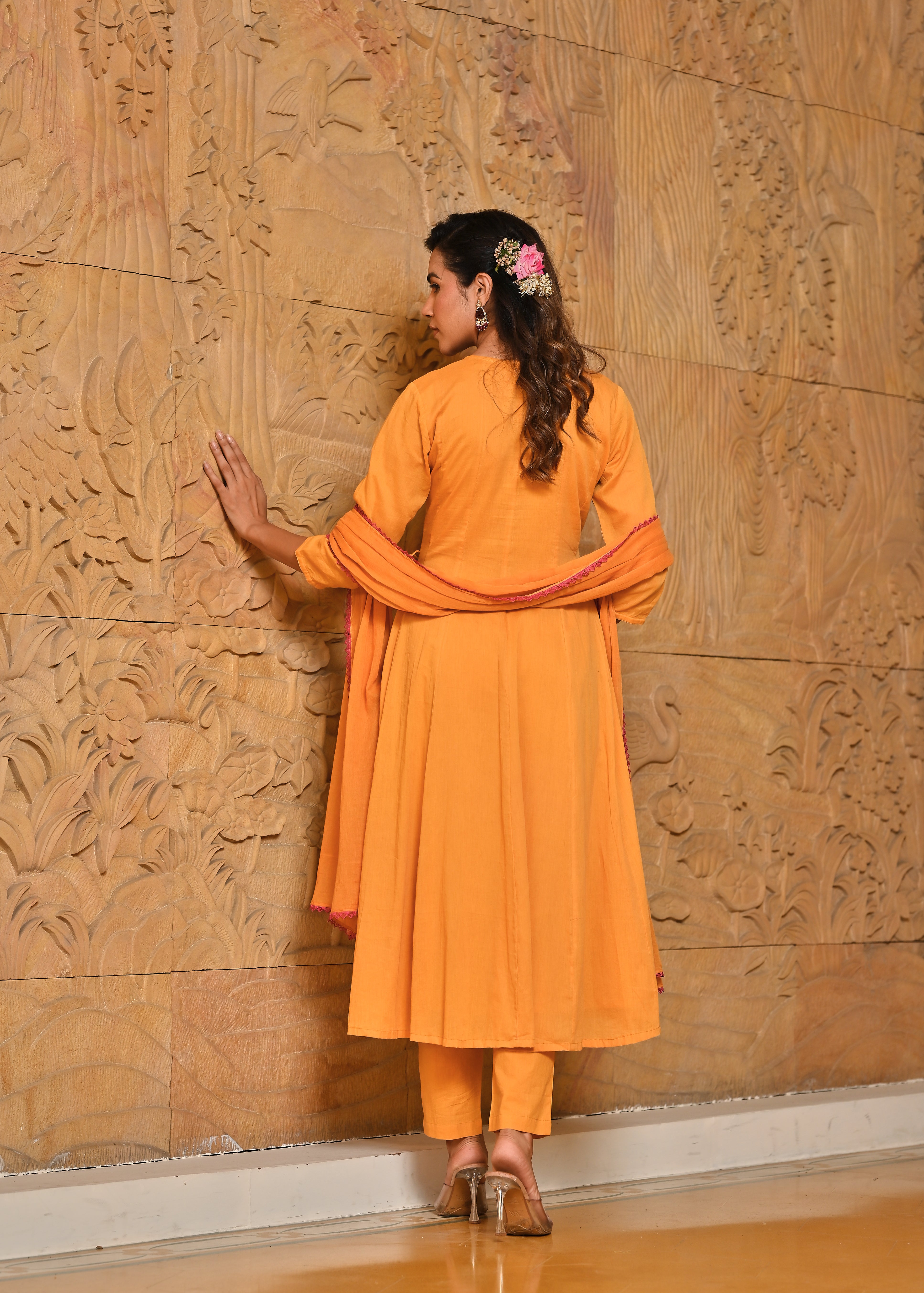 Peetambari Mulmul Angrakha Anarkali Kurta Dupatta Set