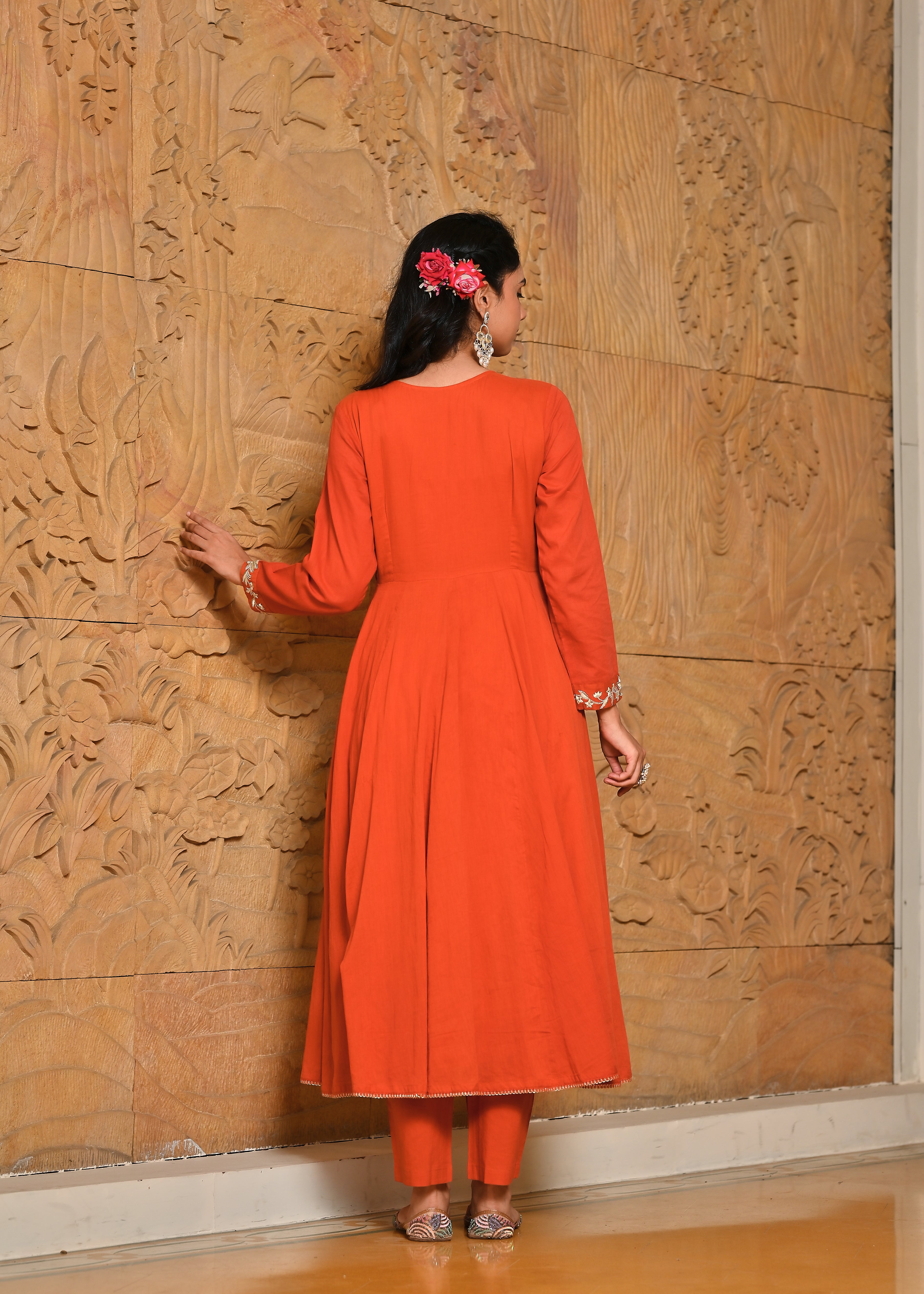Kesari Mulmul Angrakha Kurta Dupatta Set