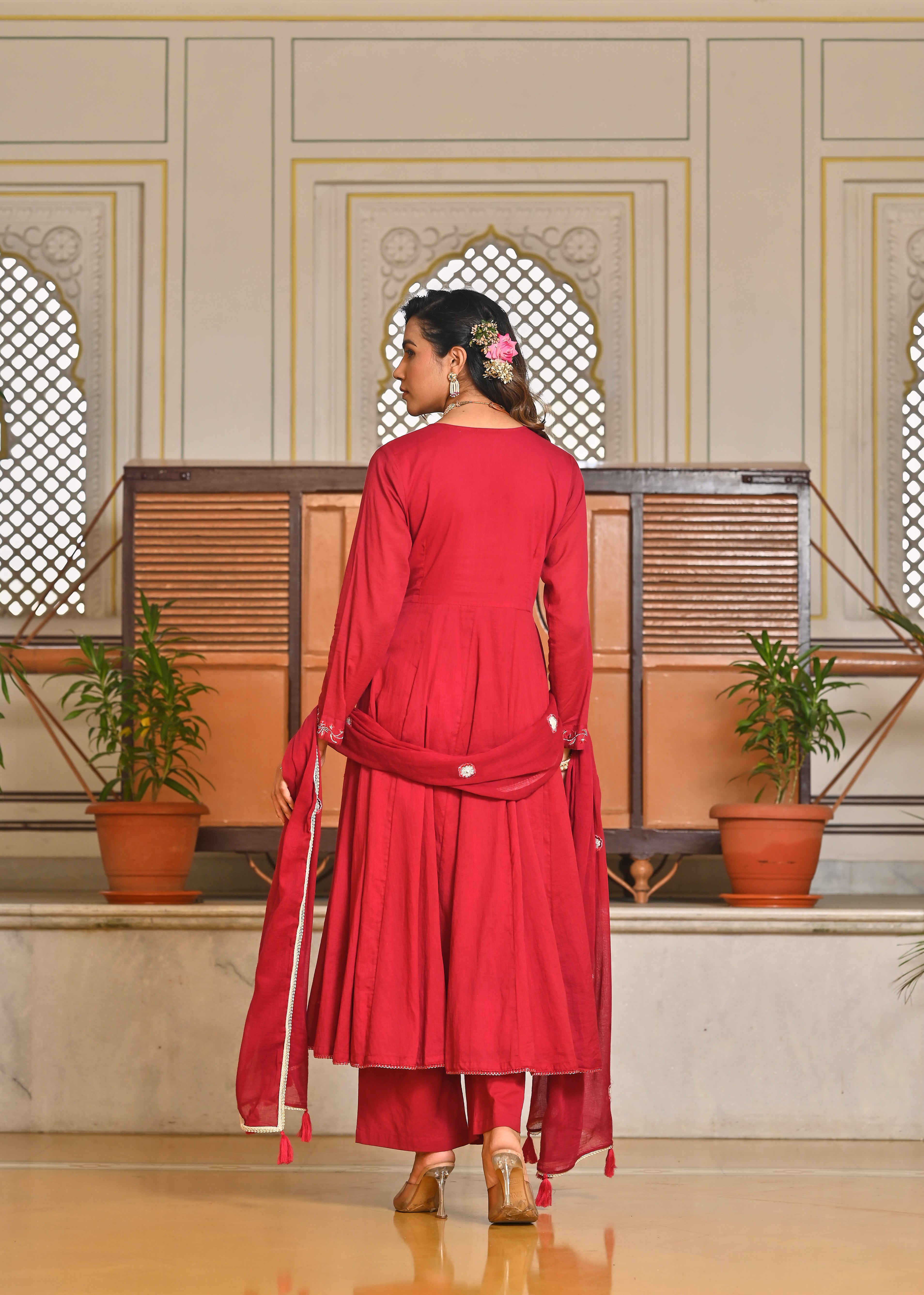 Rani Mulmul Angrakha Kurta Dupatta Set