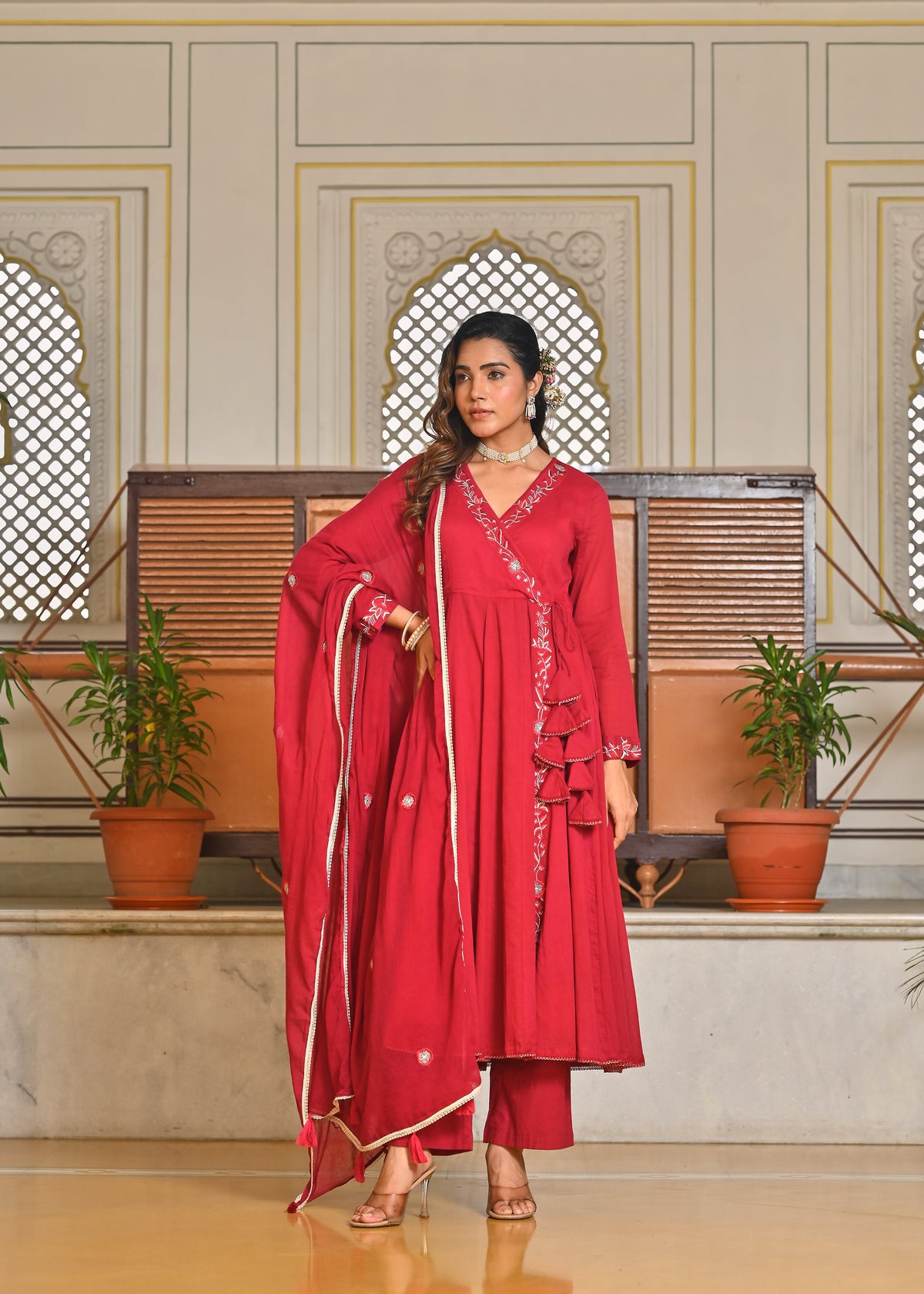 Rani Mulmul Angrakha Kurta Dupatta Set