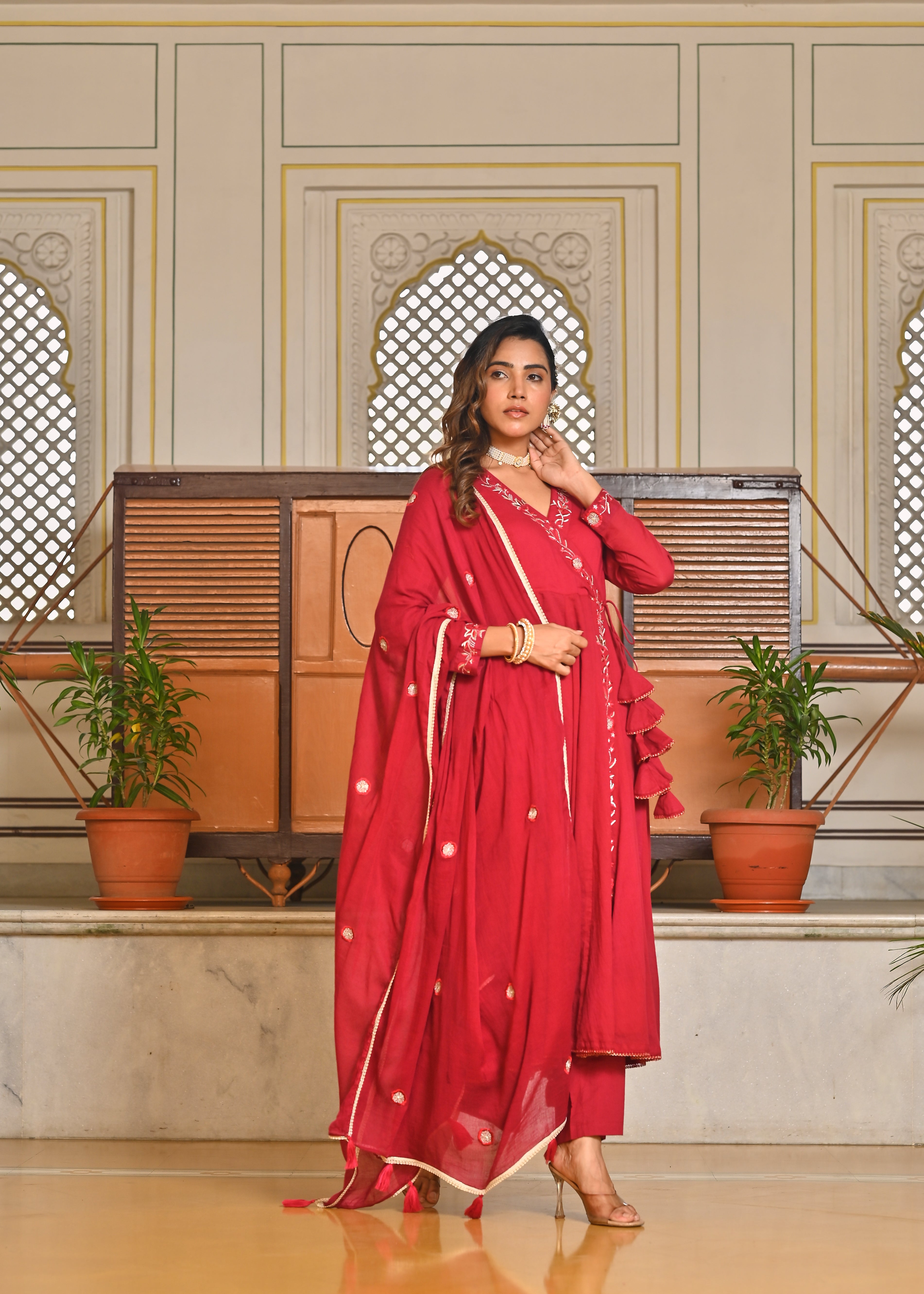 Rani Mulmul Angrakha Kurta Dupatta Set