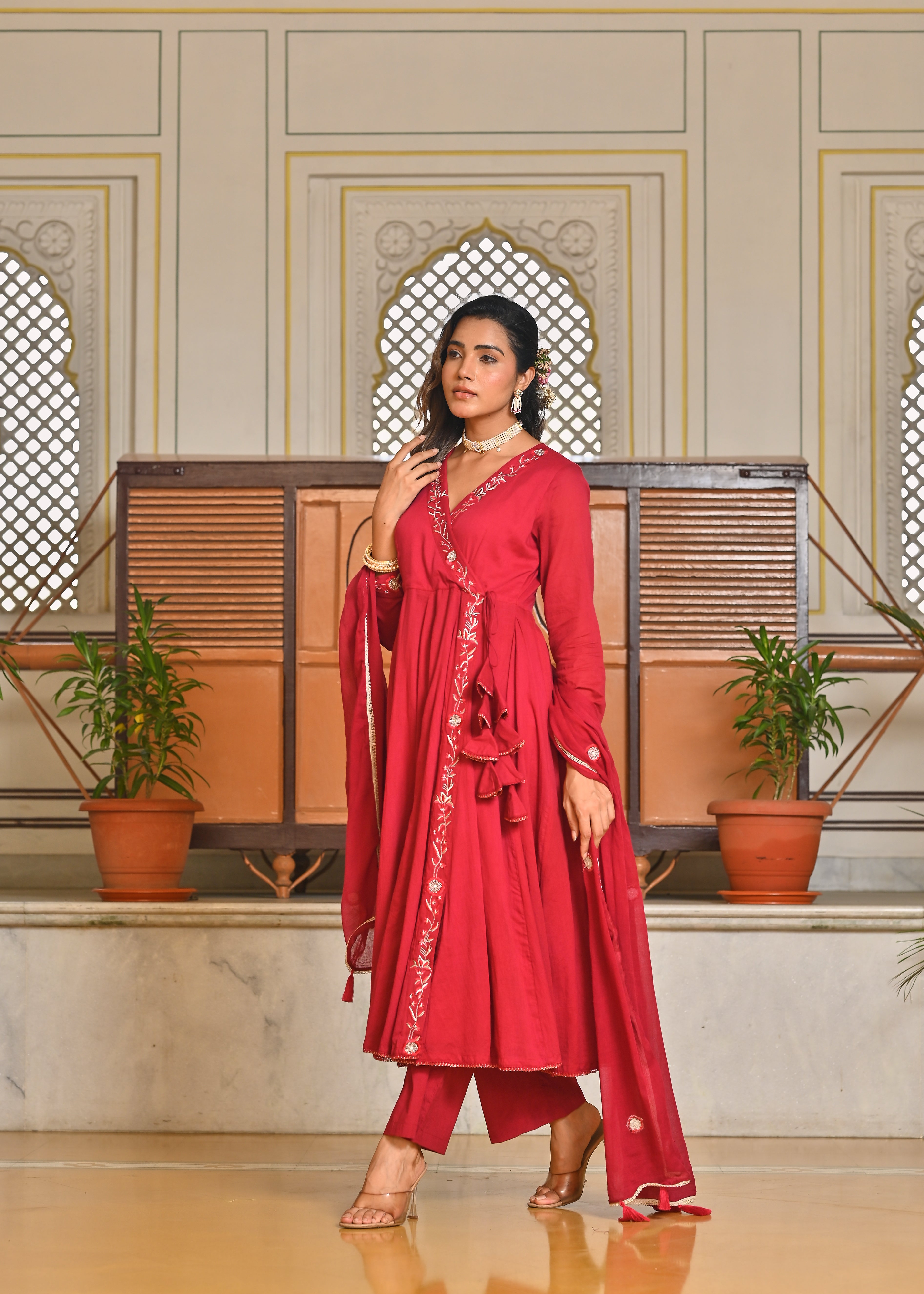 Rani Mulmul Angrakha Kurta Dupatta Set