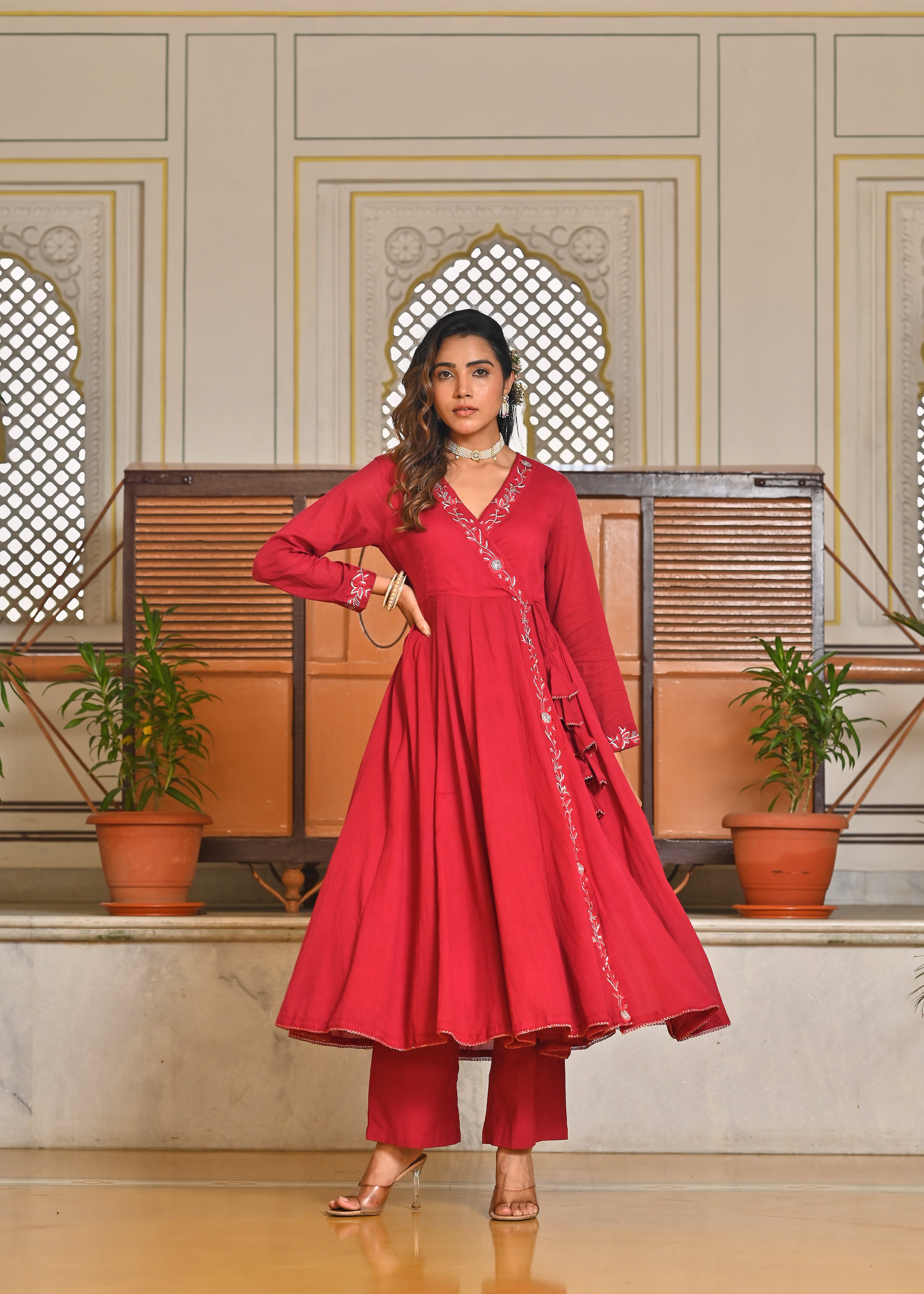 Rani Mulmul Angrakha Kurta Dupatta Set