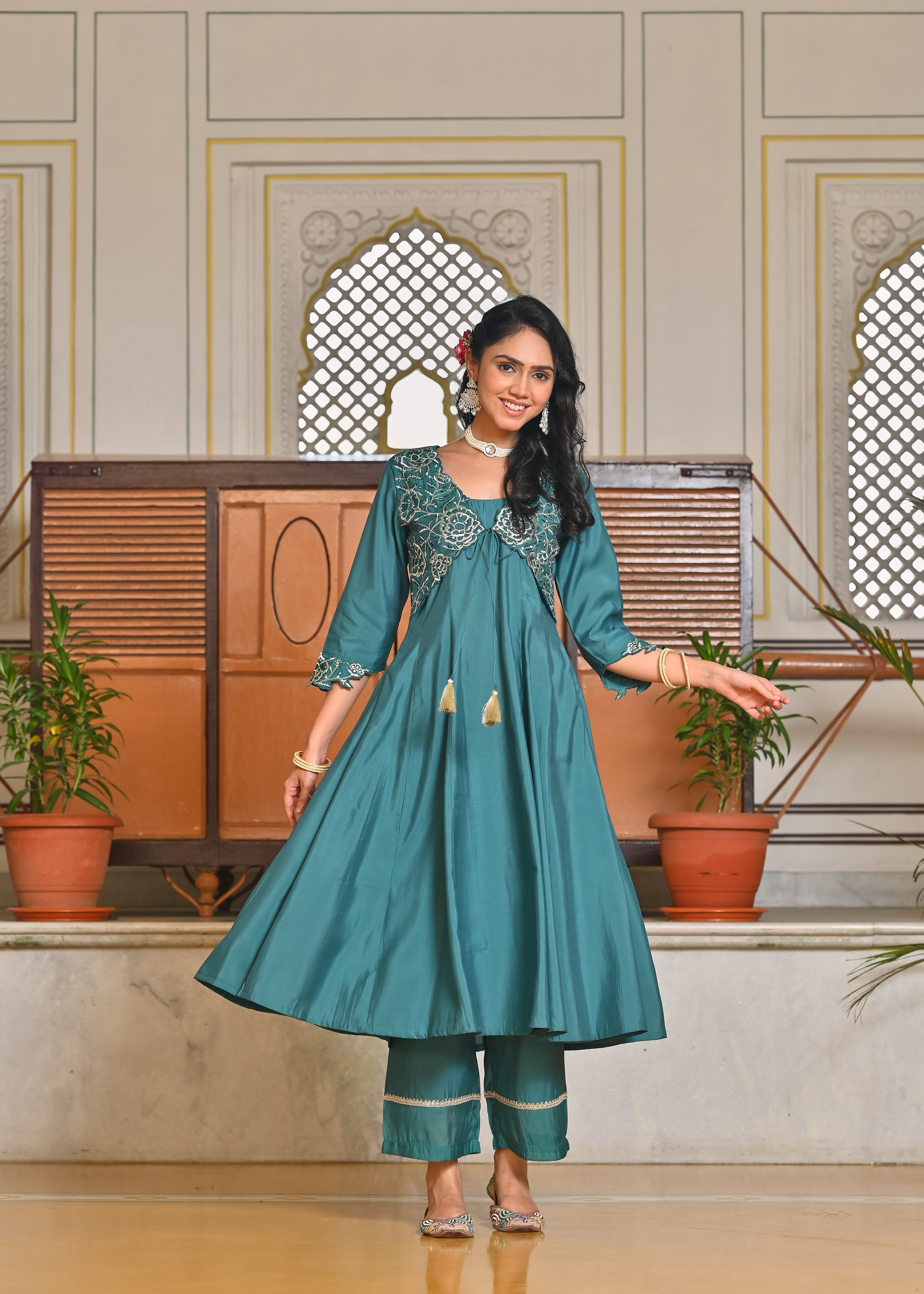 Neelambari Zari Cutwork Embroidered Kurta Dupatta Set