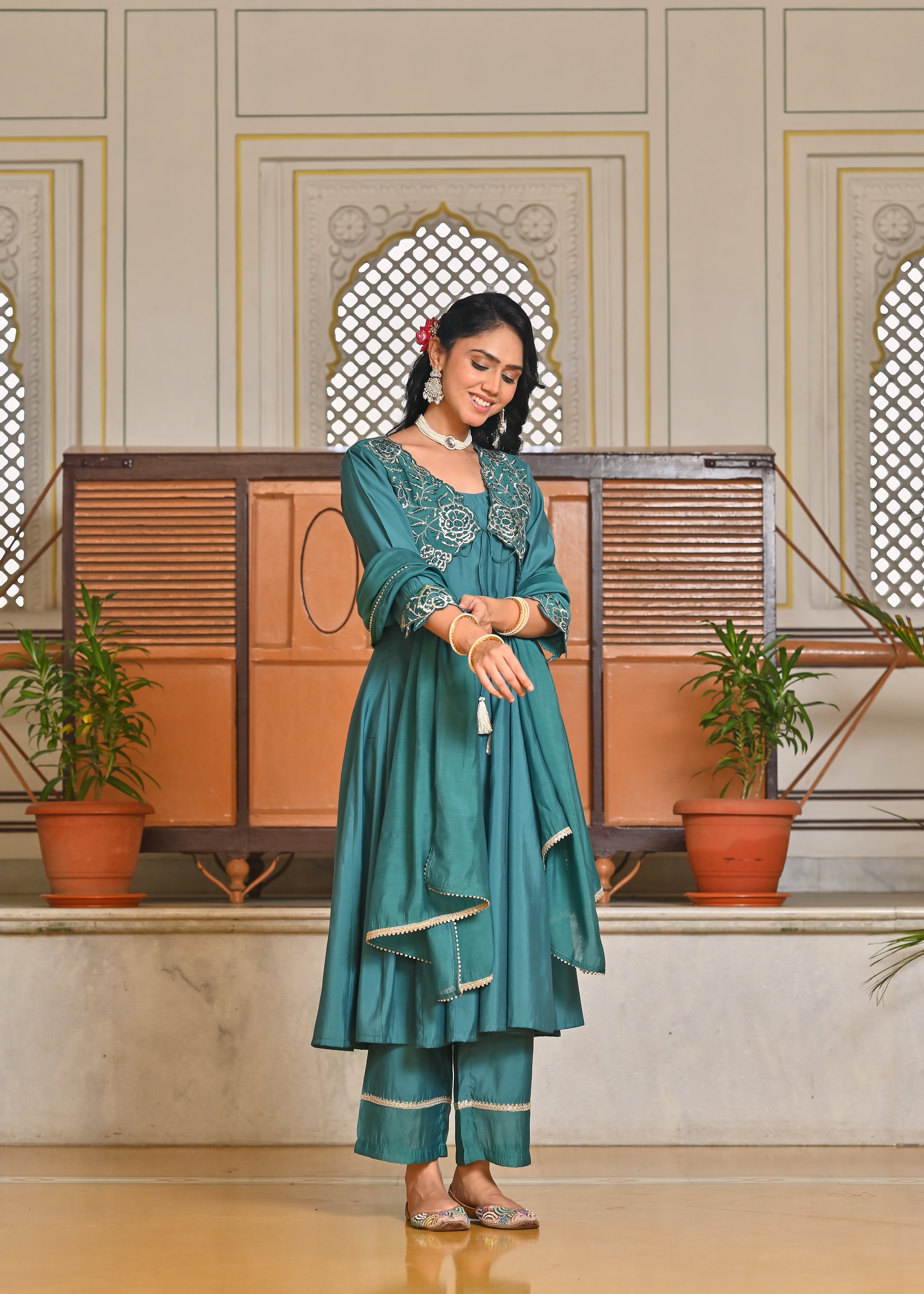Neelambari Zari Cutwork Embroidered Kurta Dupatta Set