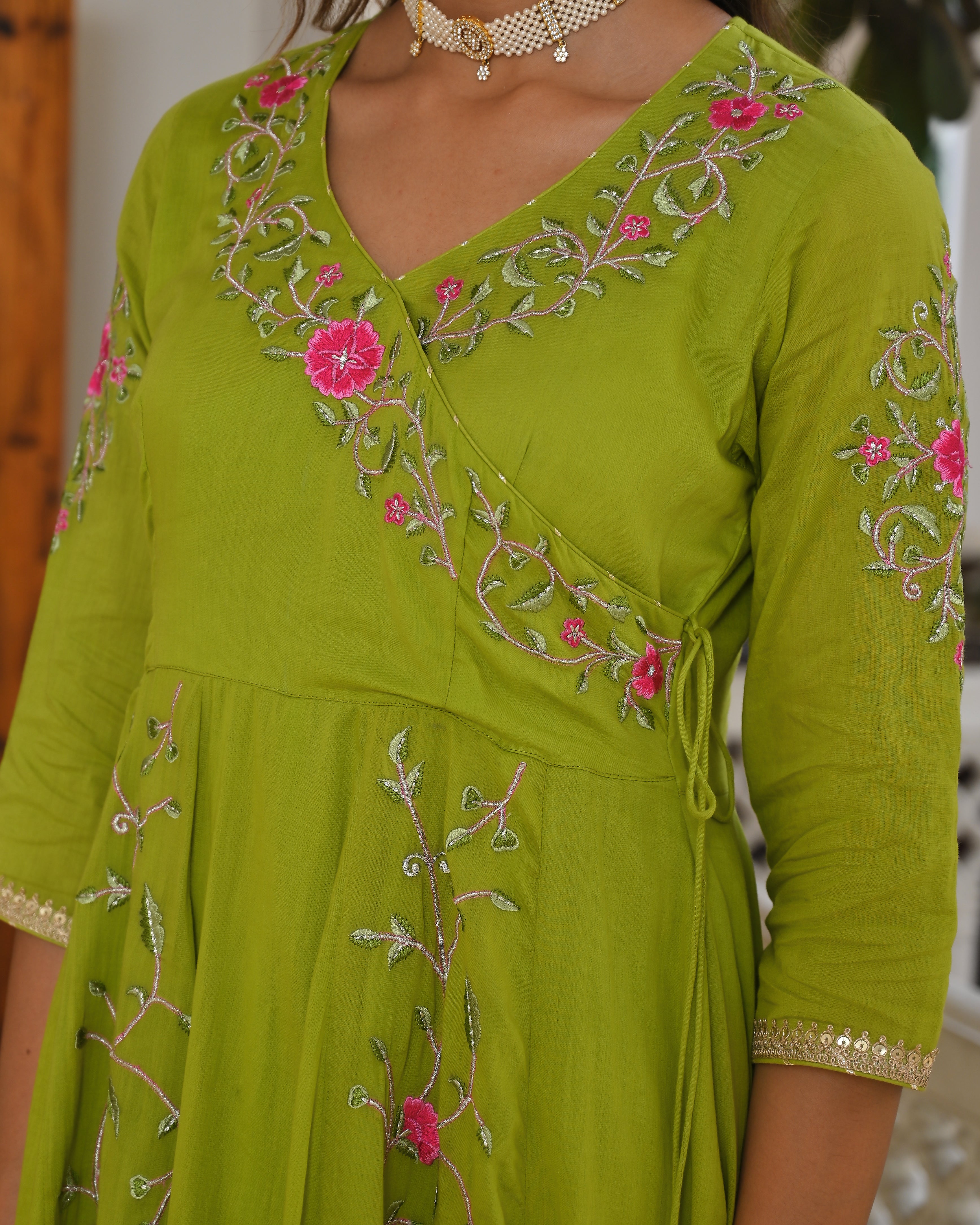 Tota Green Mulmul Anarkali Kurta Dupatta Set