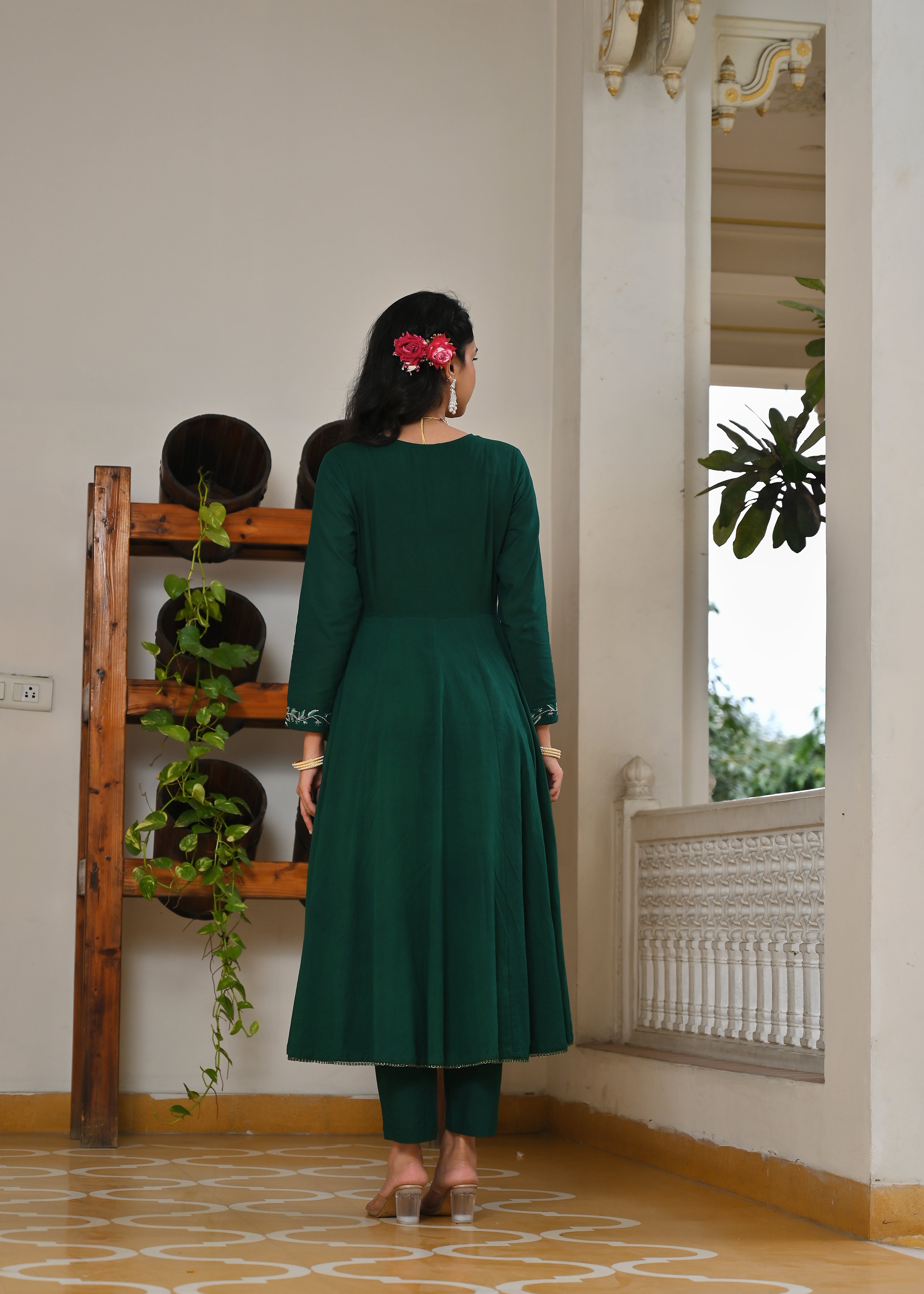Hara Mulmul Angrakha Kurta Dupatta Set