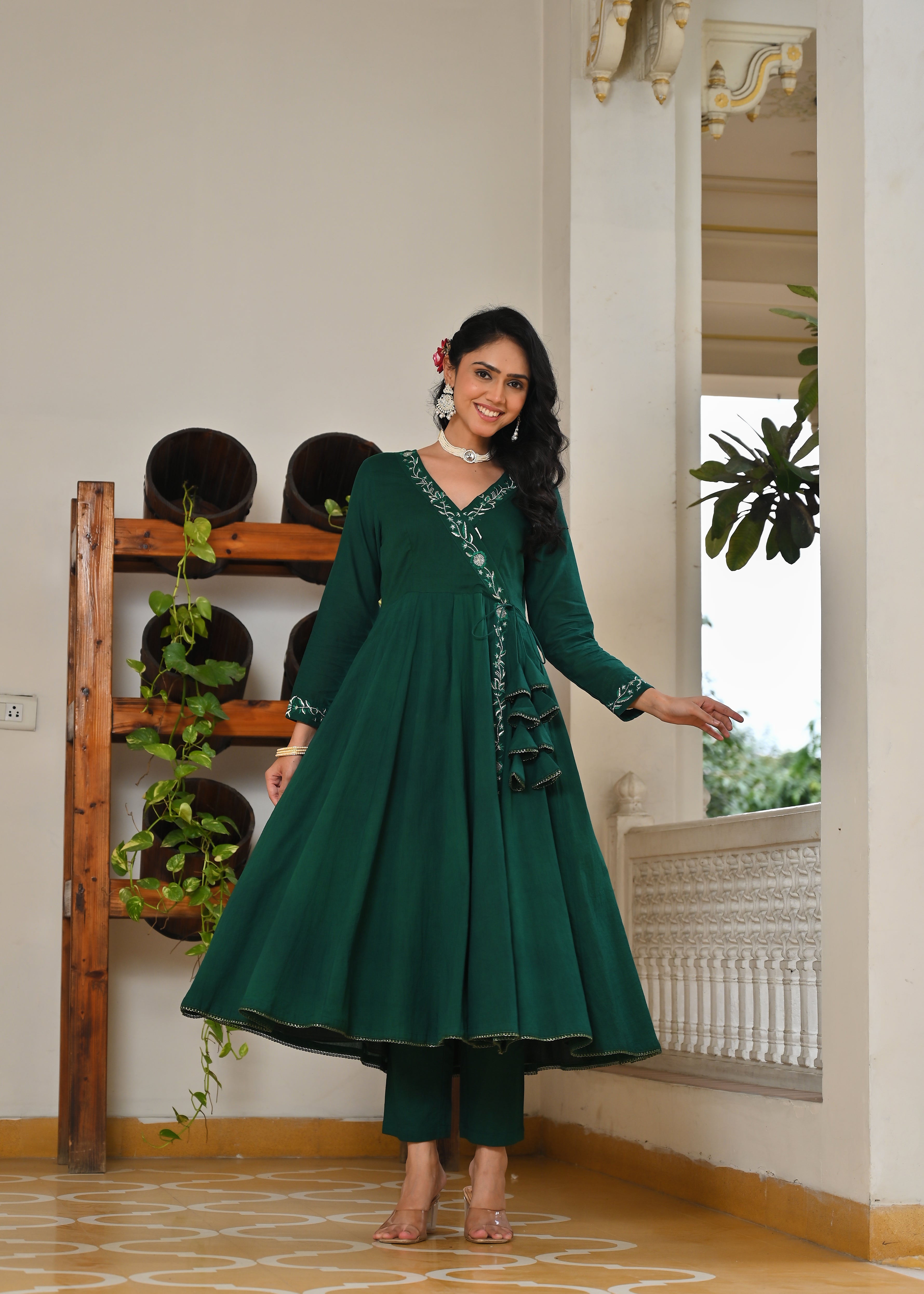 Hara Mulmul Angrakha Kurta Dupatta Set