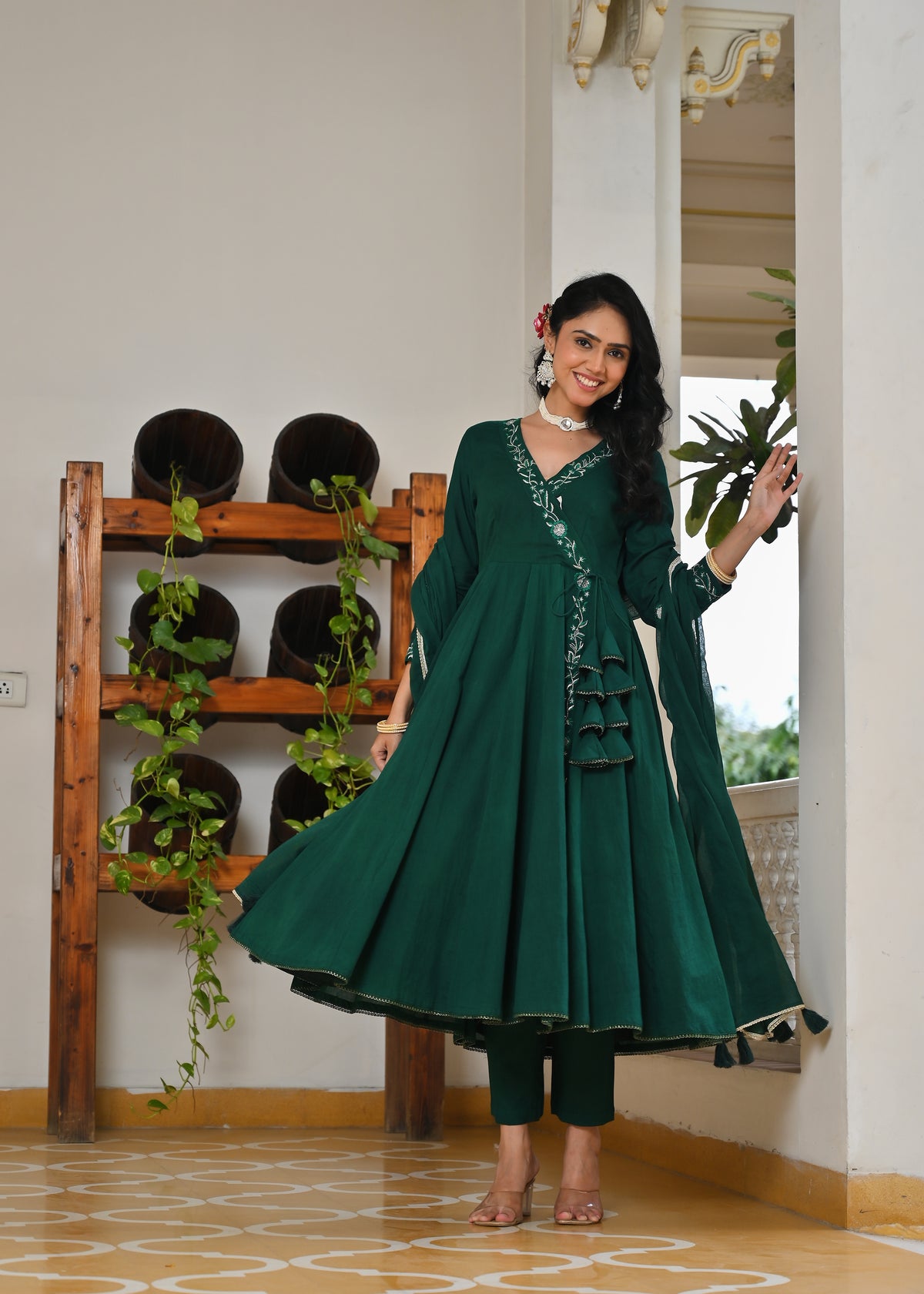 Hara Mulmul Angrakha Kurta Dupatta Set