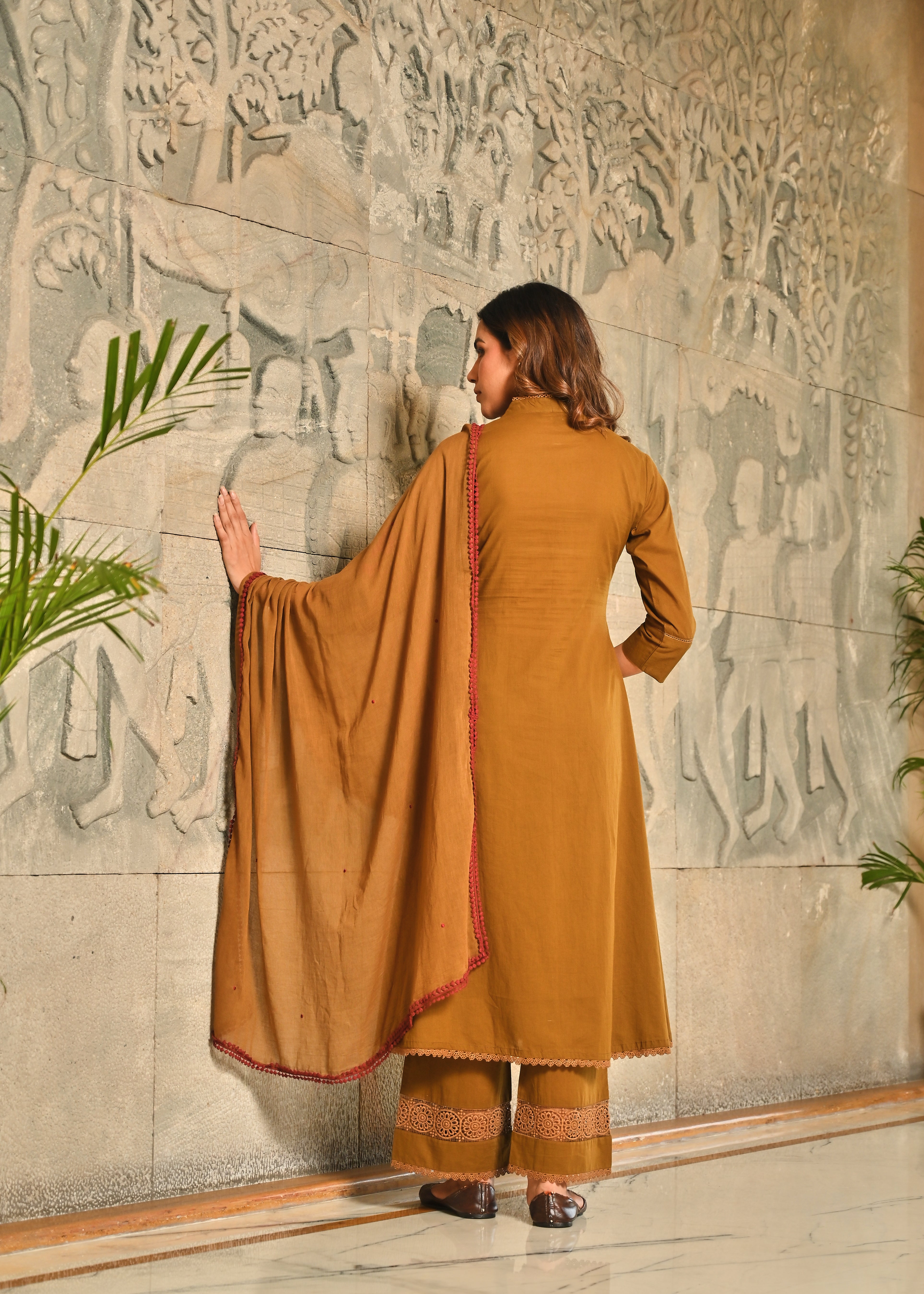 Jungli Hara Applique Work Anarkali Cotton Kurta Dupatta Set