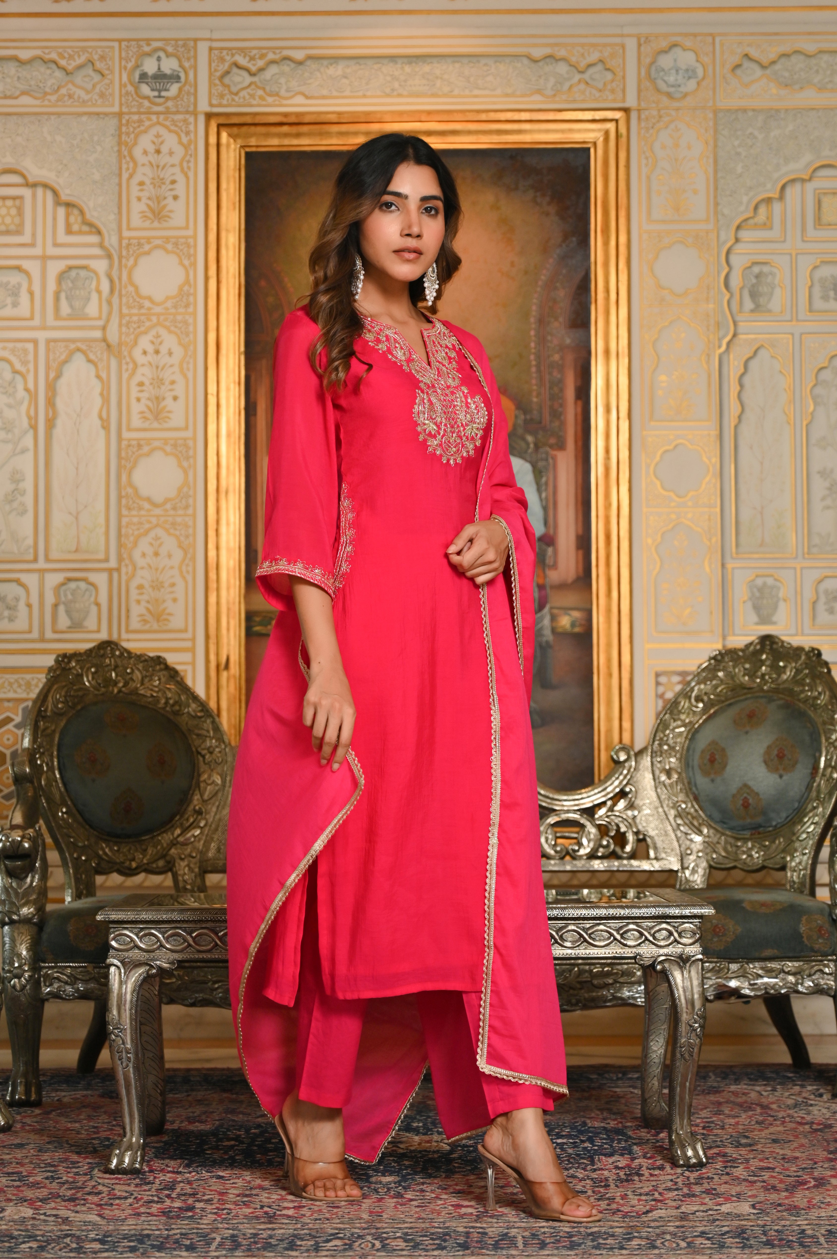 Rani Dori Work Chanderi Kurta Dupatta Set