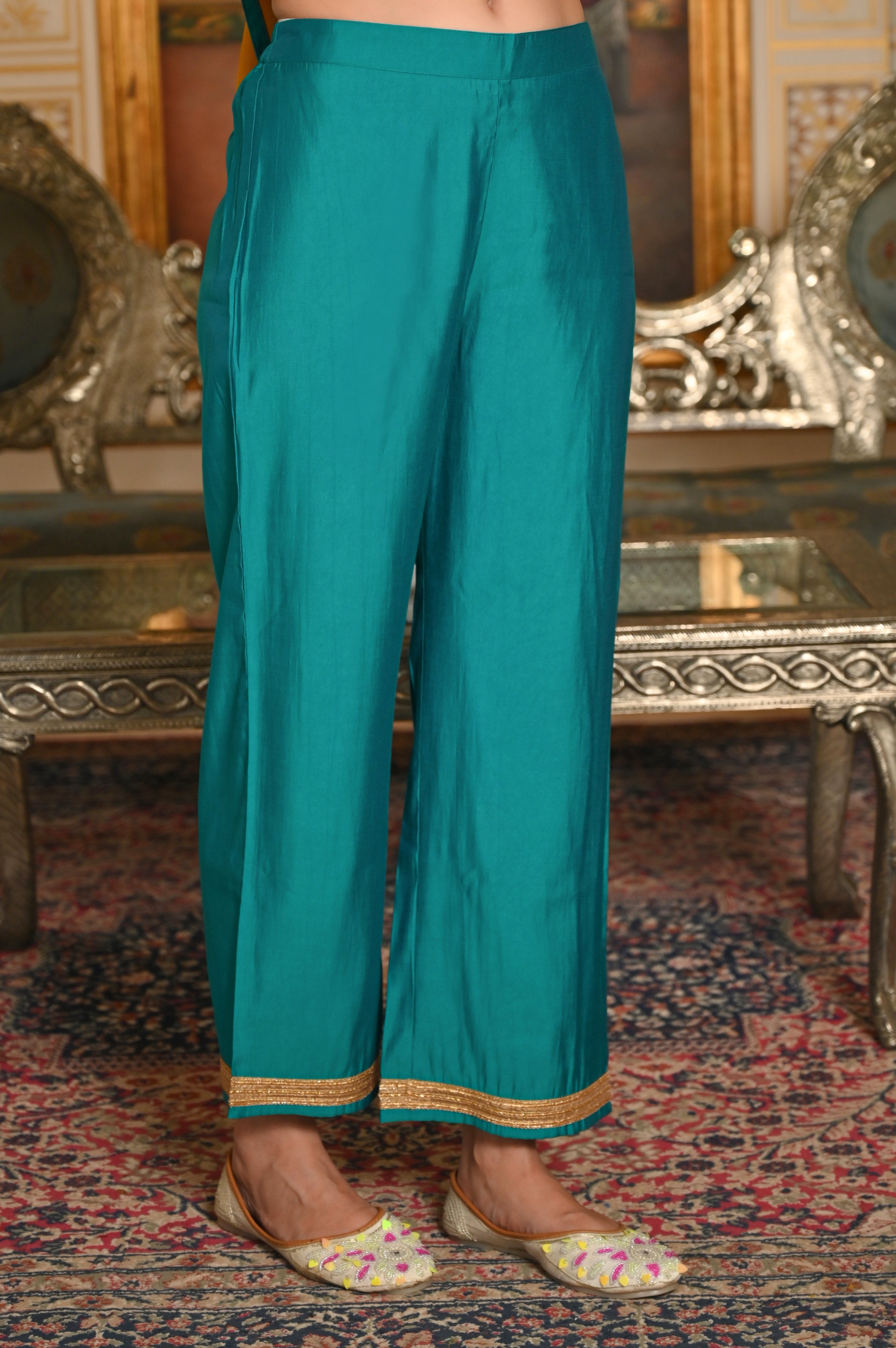 Mustard Dori Embroidered Maharani Kurta Set