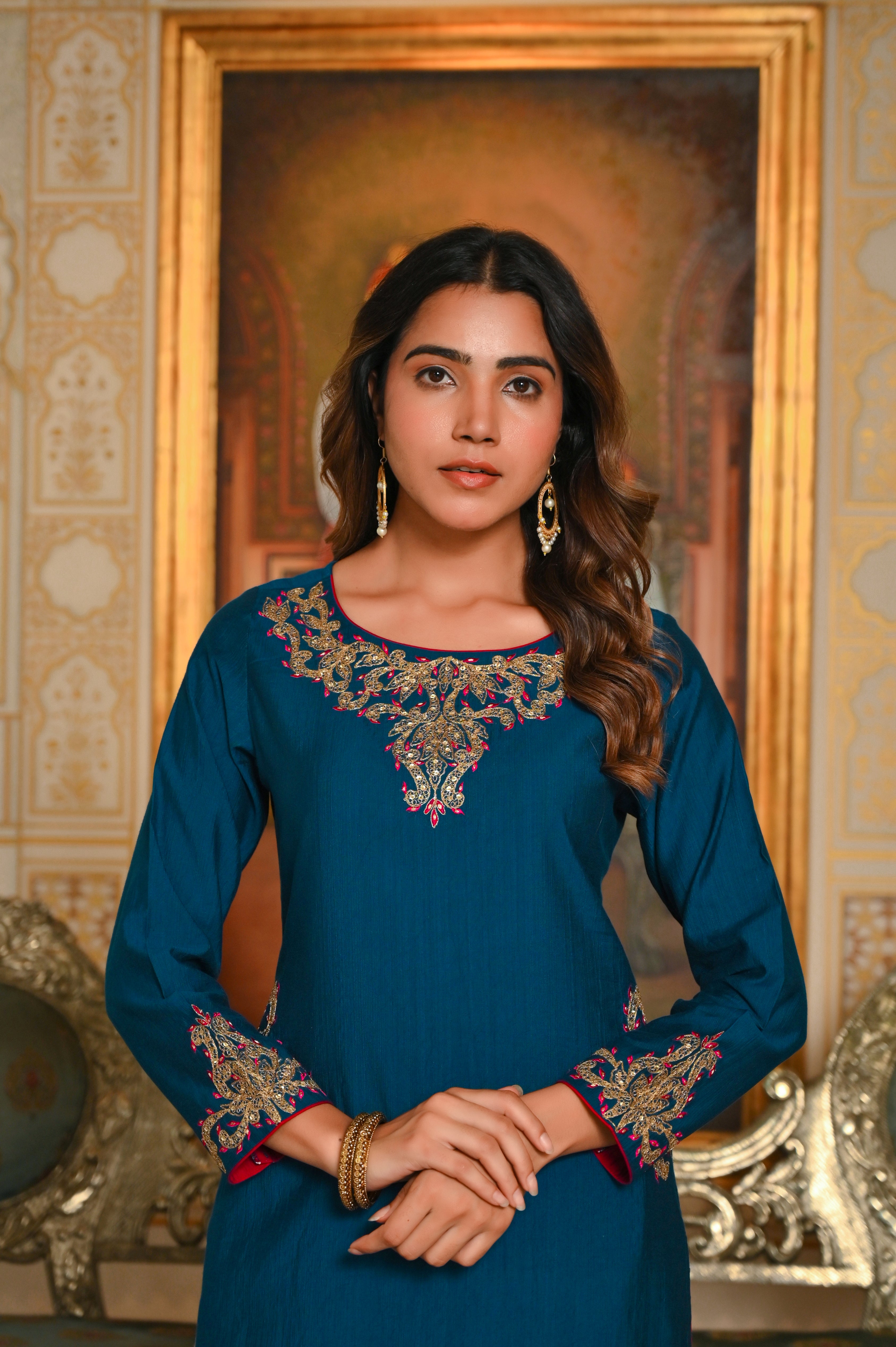 Royal Blue Dori Embroidered Maharani  Kurta Set
