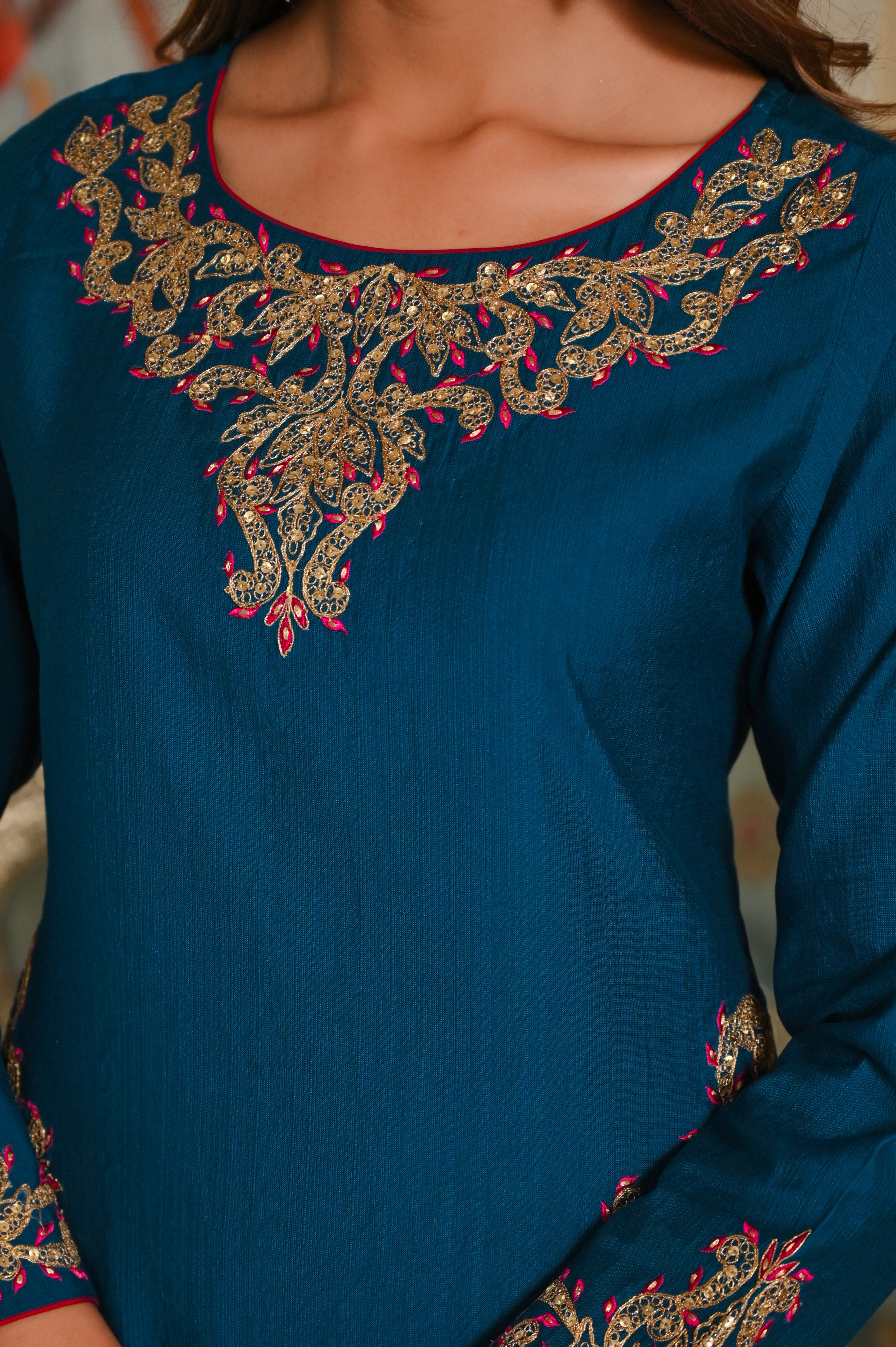 Royal Blue Dori Embroidered Maharani  Kurta Set