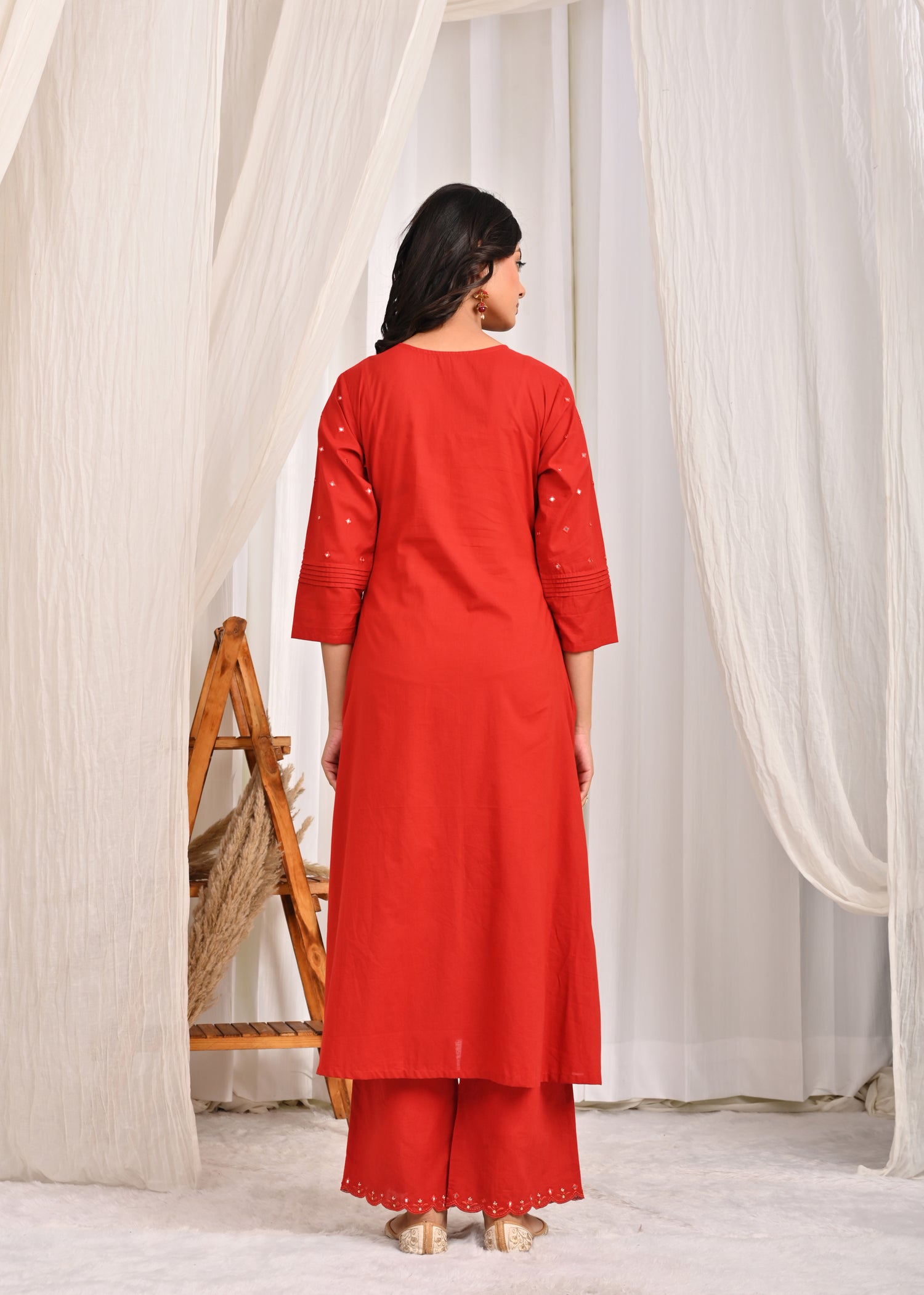 Rangat Pin Tuck A-Line Kurta Kota Doriya Dupatta Set