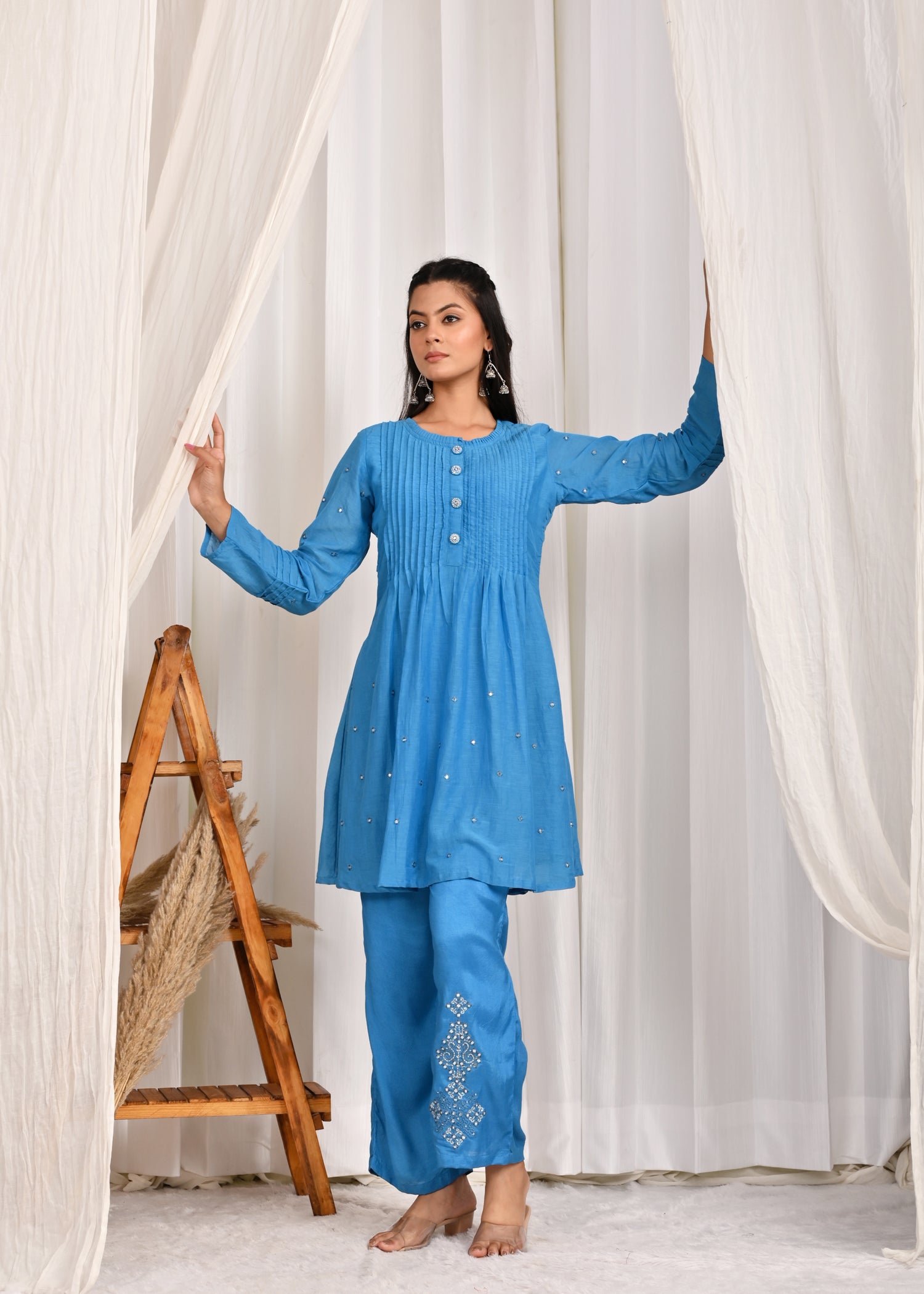 Saaj Sheesh Mahal Mul Chanderi Co-ord Set