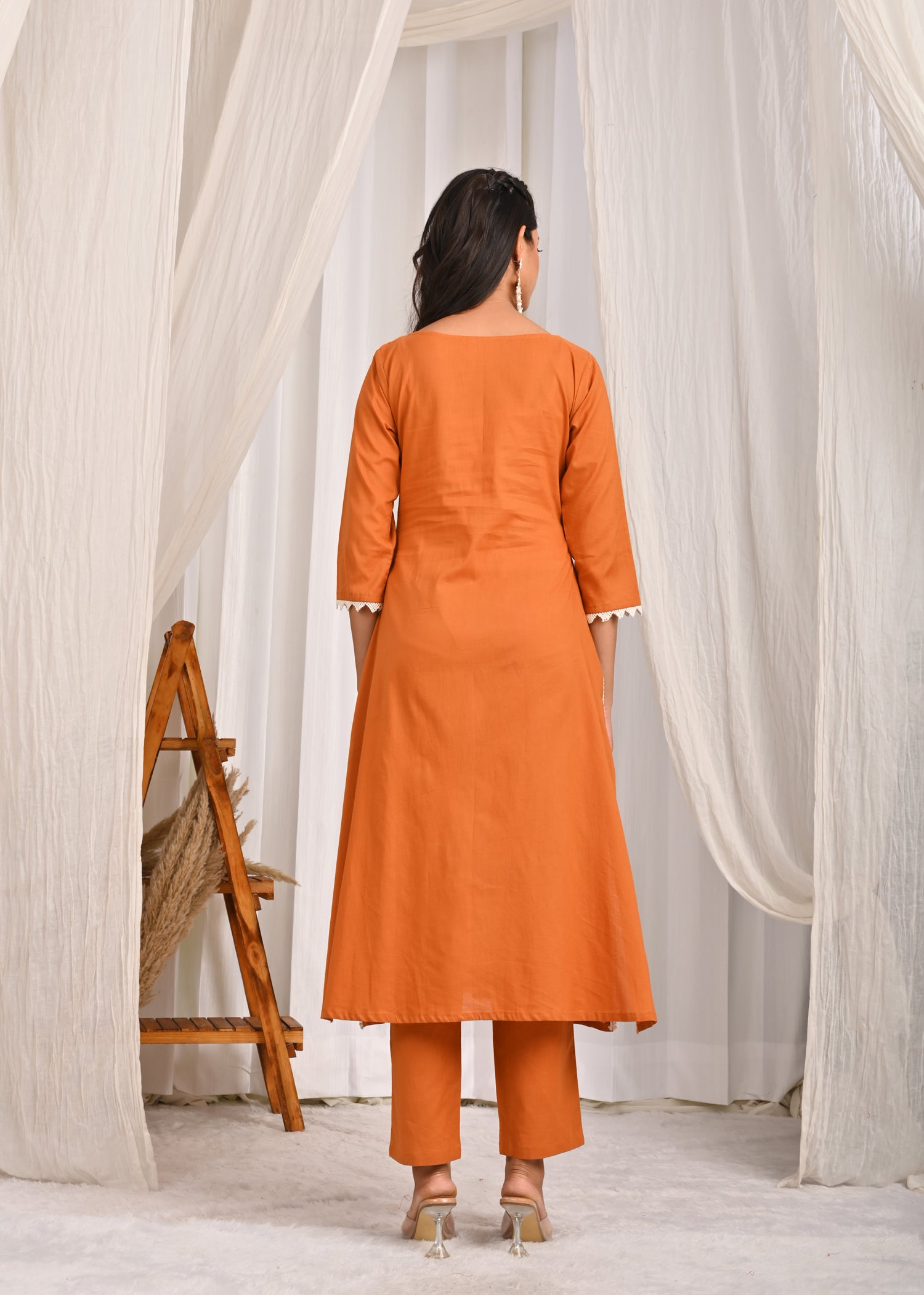 Basanti Embroidered A-Line Kurta Set with Bandhej Dupatta