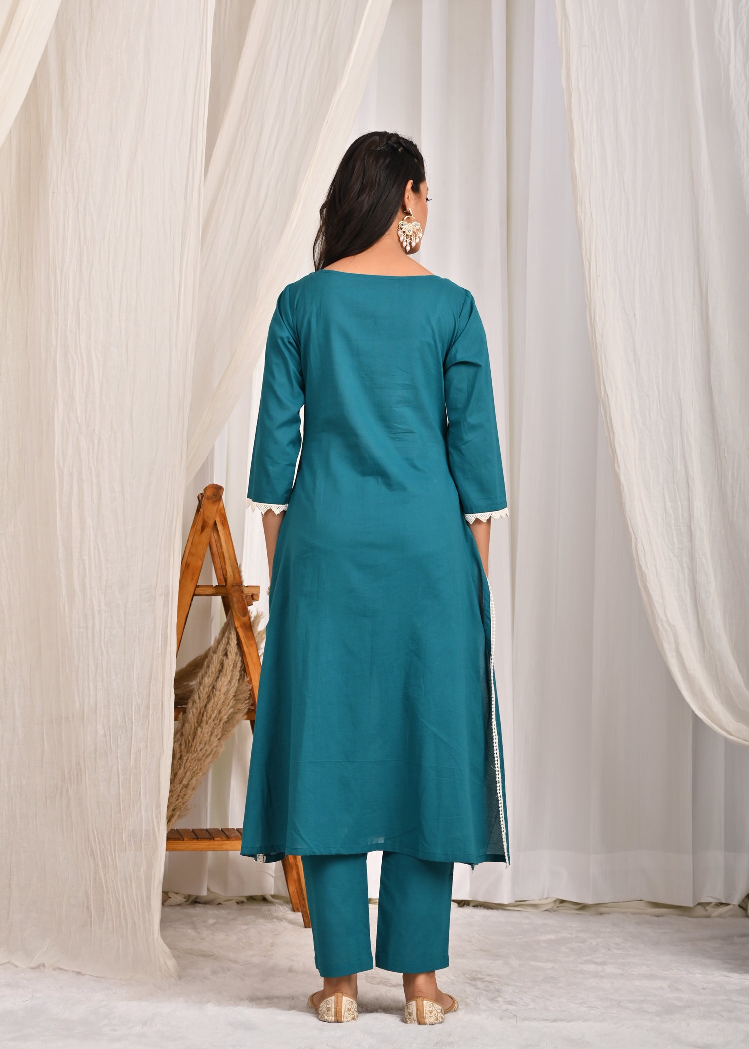 Neelaabh Embroidered A-Line Kurta Set with Bandhej Dupatta