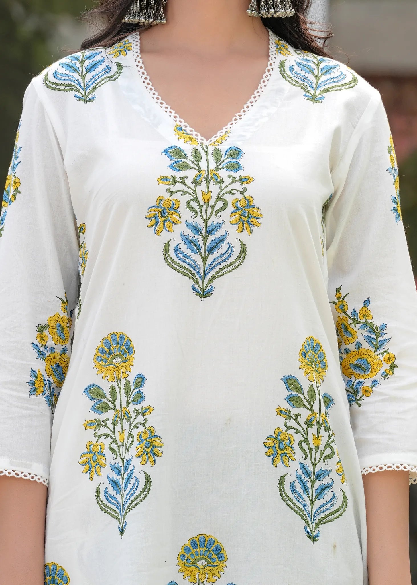 Gulnaar White Green A-Line Kurta Set