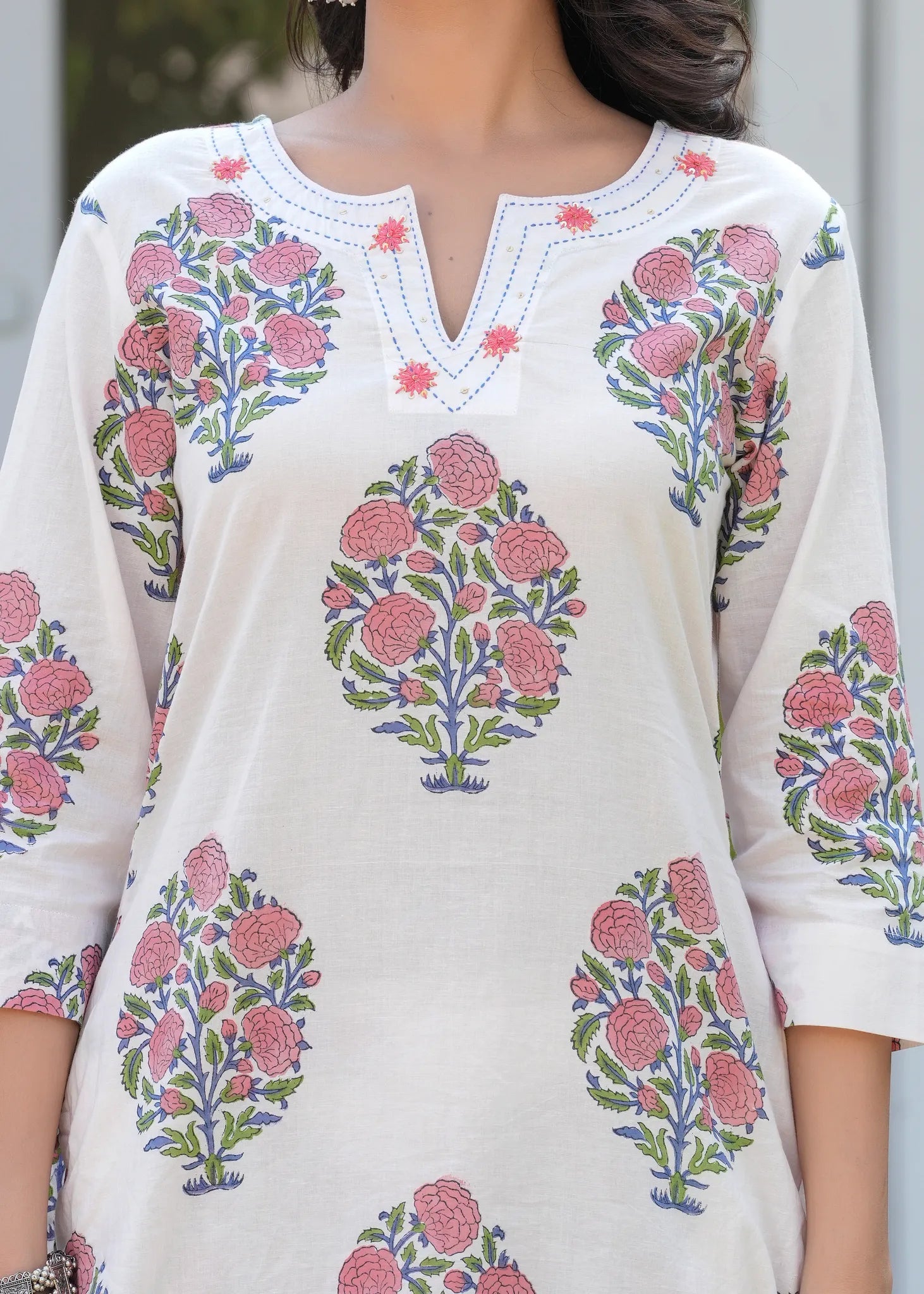 Gulnaar White Hand Blocked Straight Kurta Set