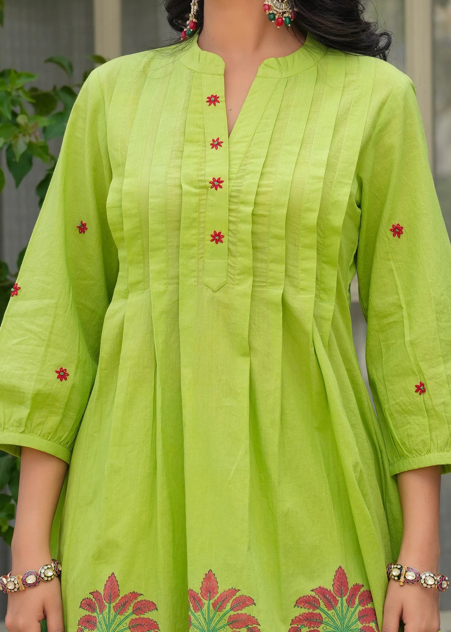 Tota Green hand Blocked Cotton Pintuck Kurta Sharara Set