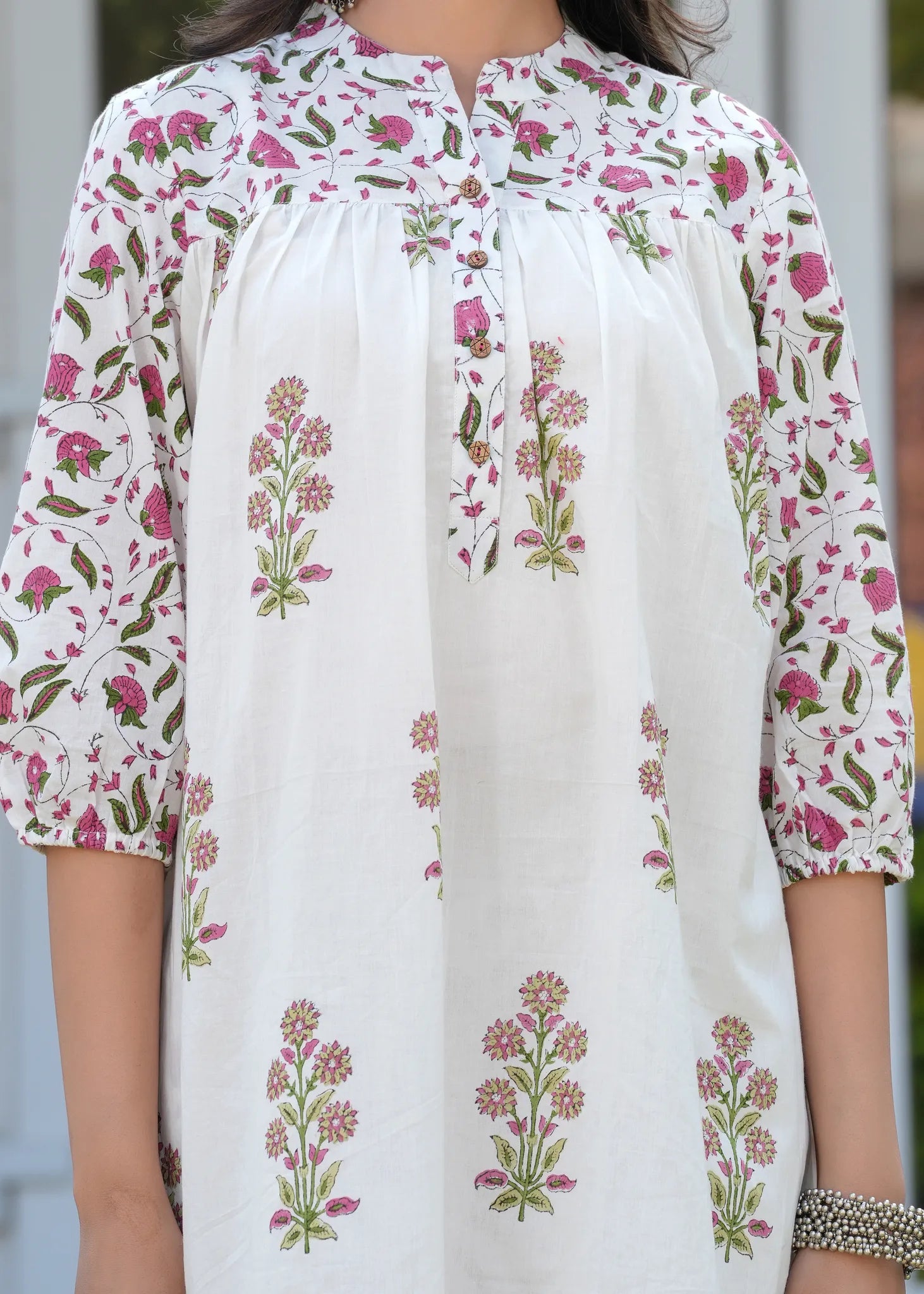 Buti Jaal White Hand Blocked Printed A-Line Coord Set