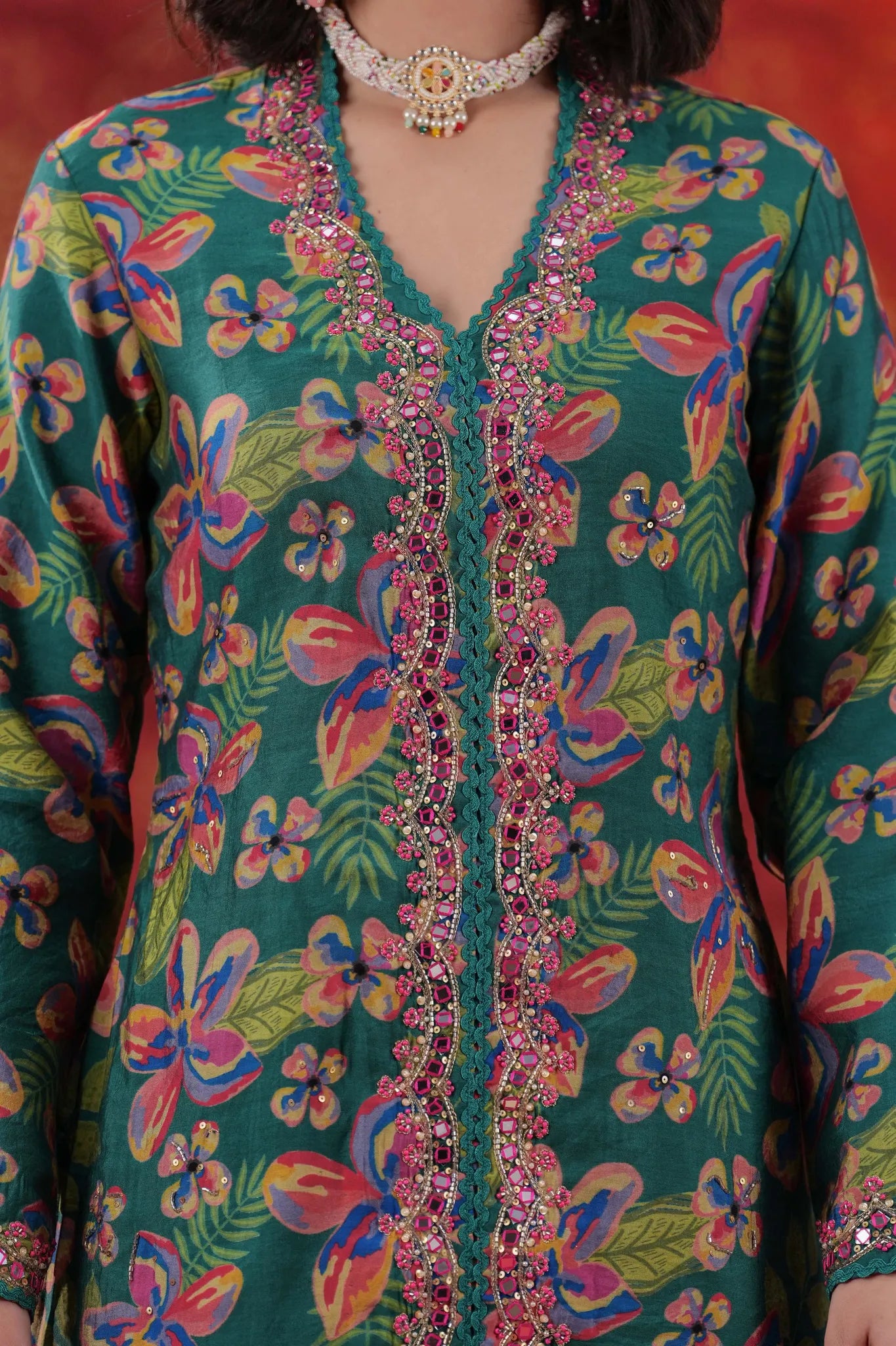 Moss Green Hand Embellished Sharara Set