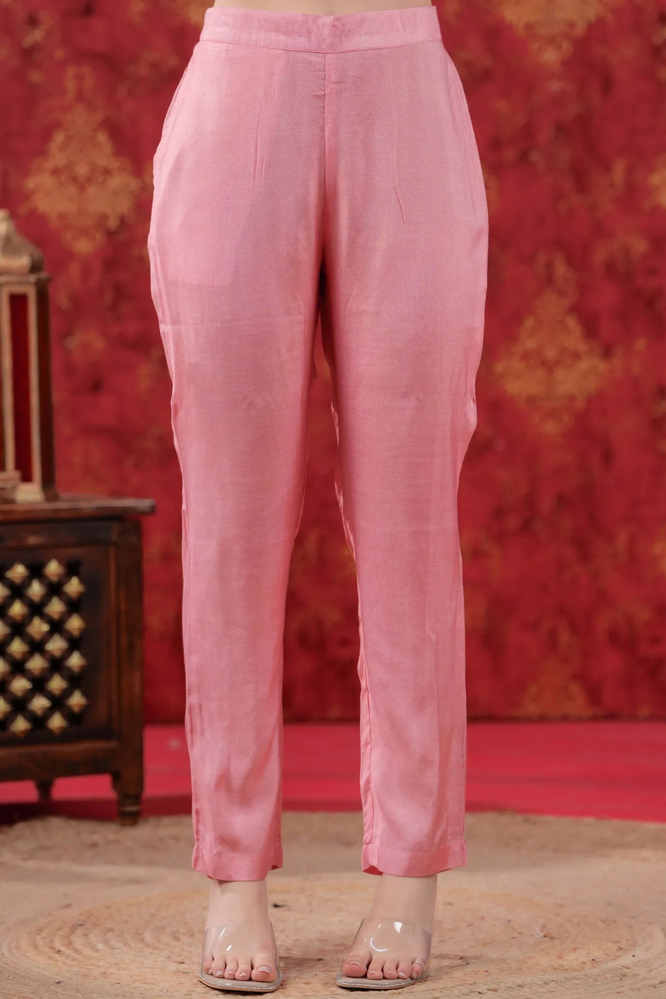 Baby Pink Hand Painted Straight Kurta Dupatta Set