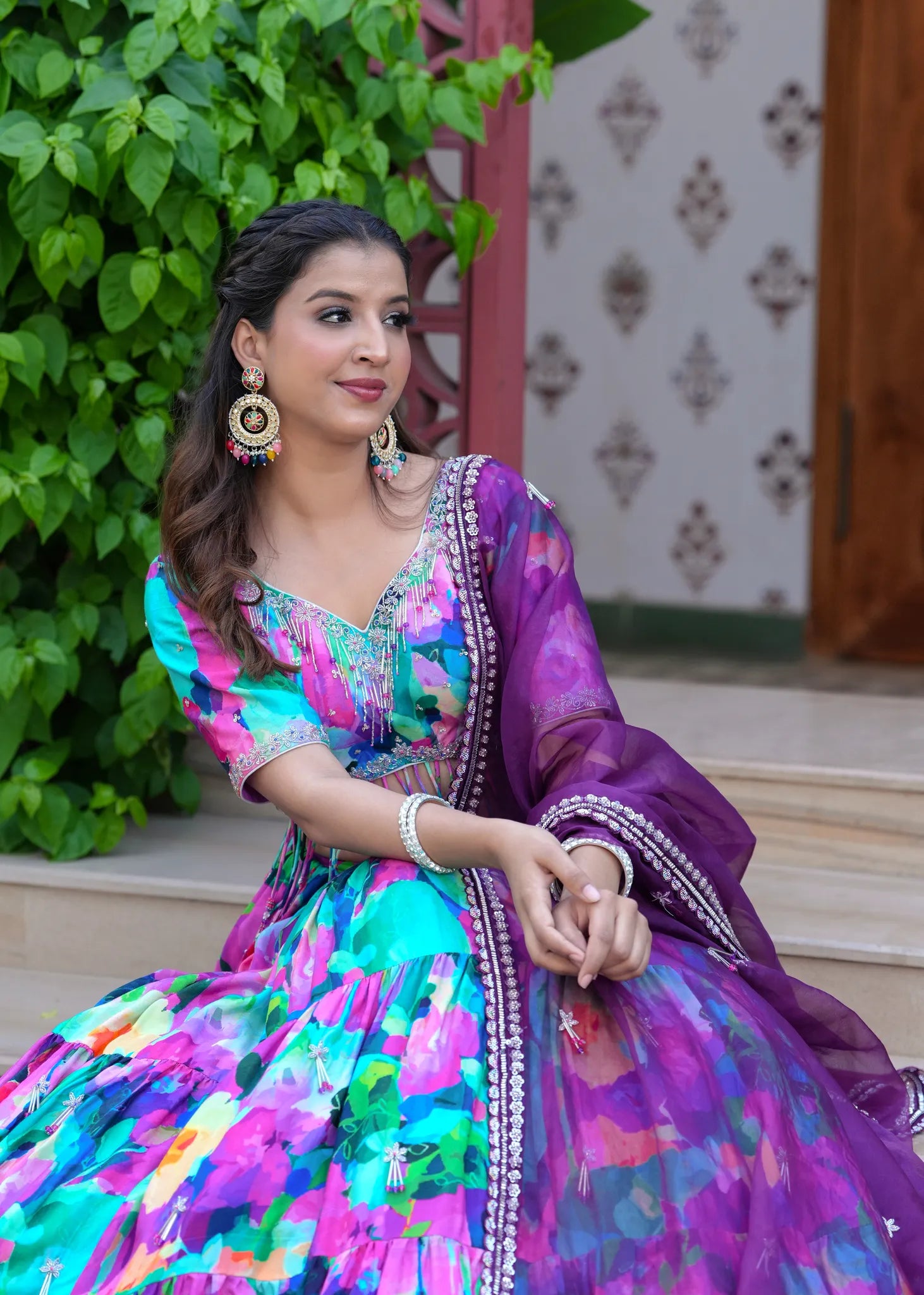Purple Bloom Fusion Lehenga Set with Dupatta