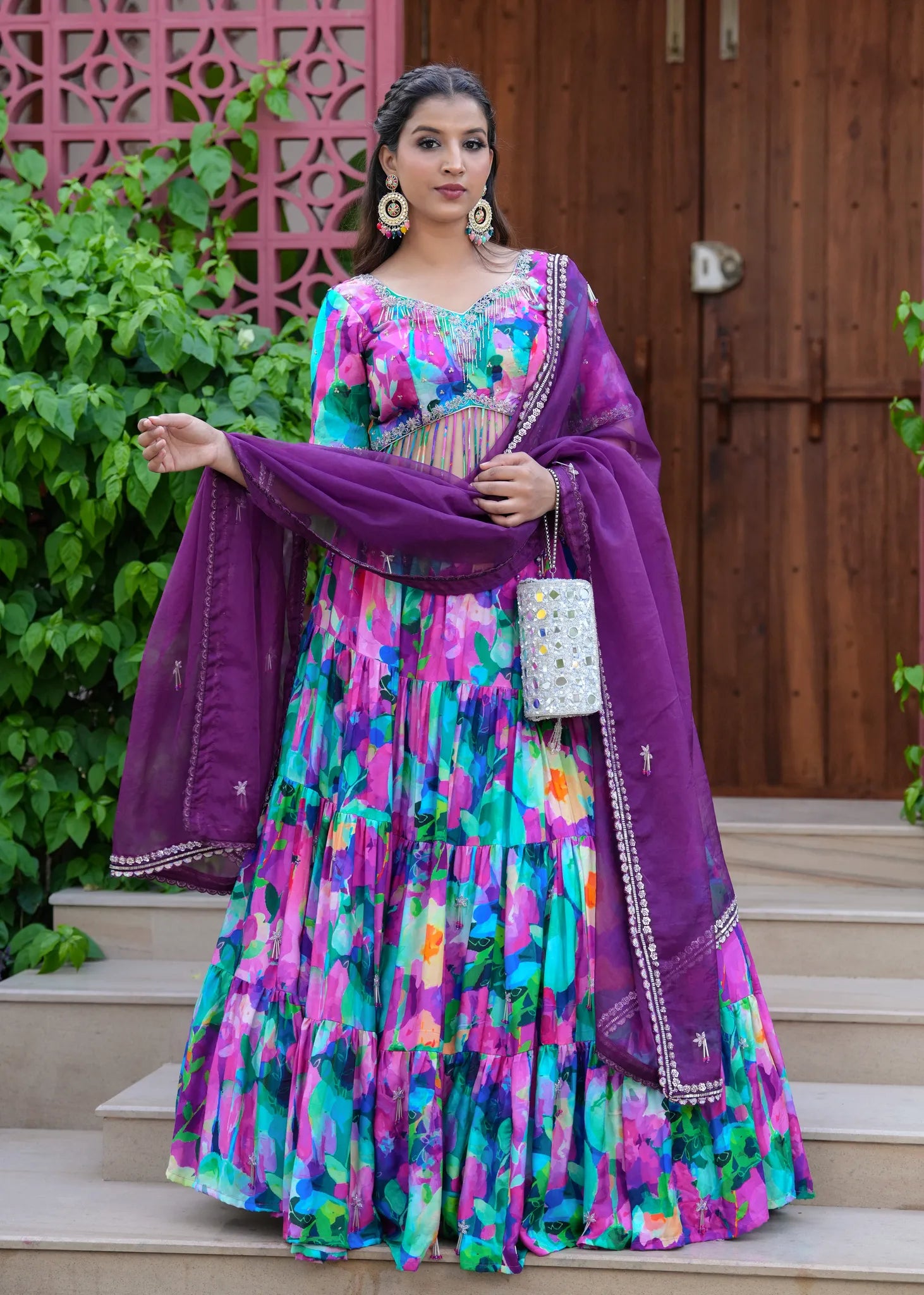Purple Bloom Fusion Lehenga Set with Dupatta