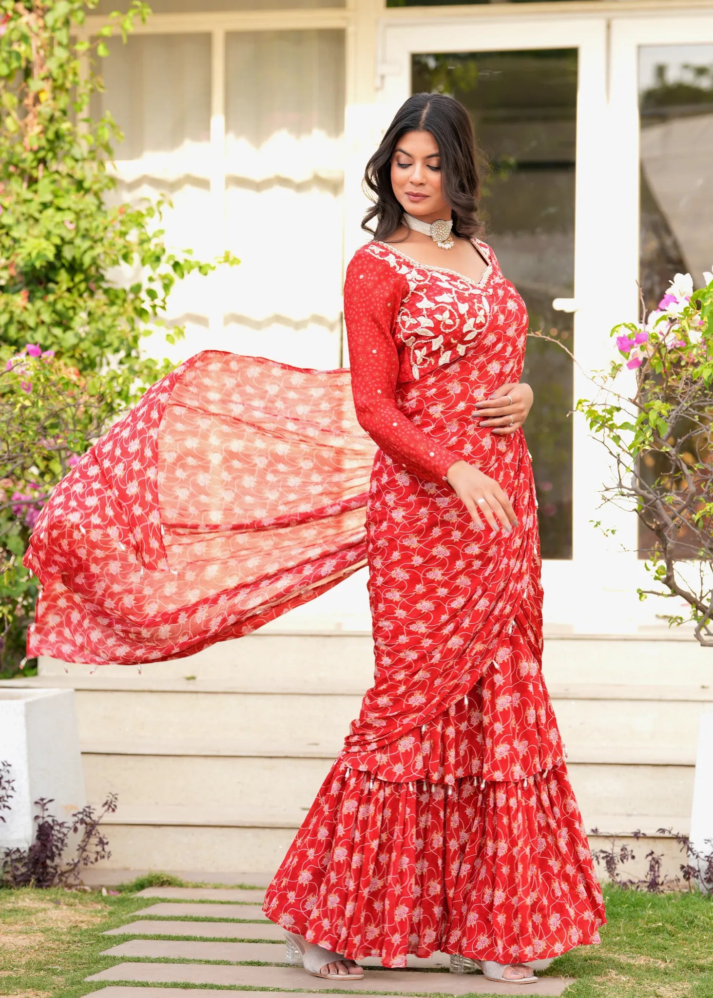 Kajraa Bling Ruffle Pre Draped Saree