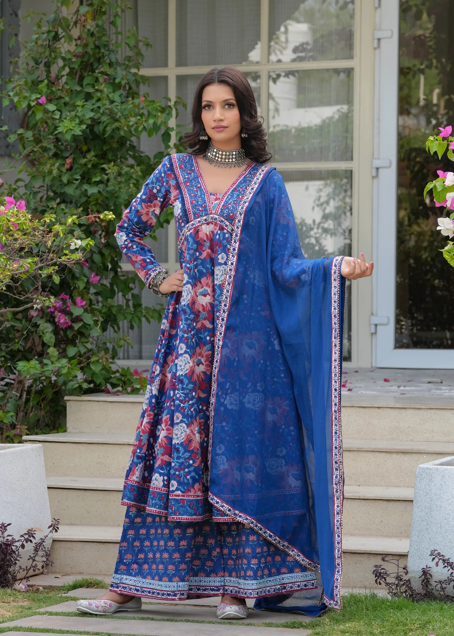 Neel Bahar Hand Blocked A-Line Kurta Set