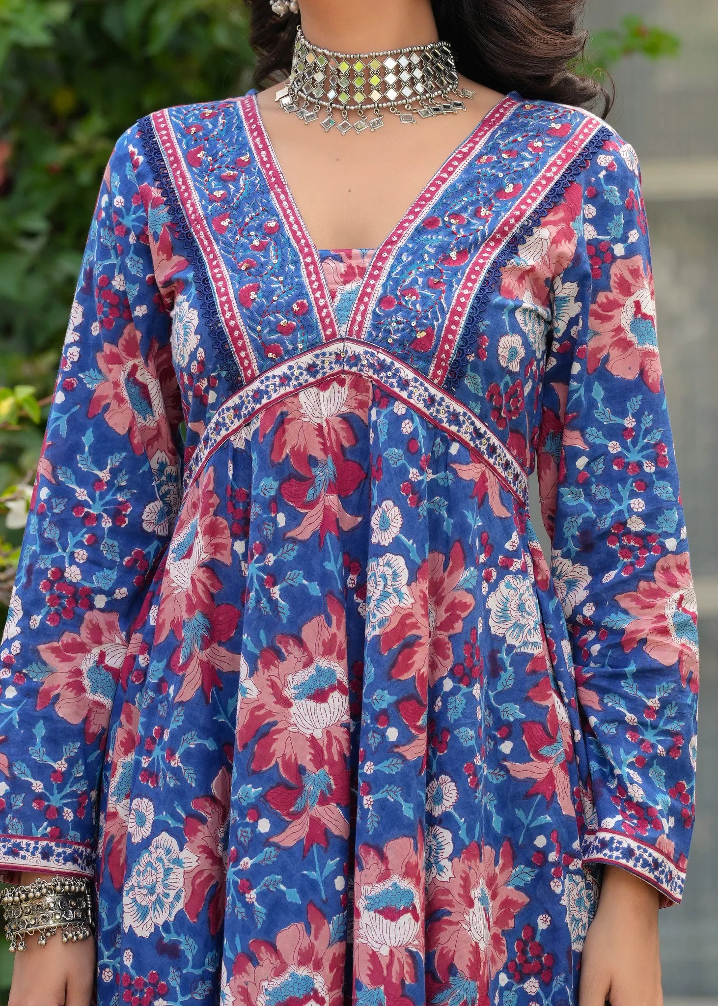 Neel Bahar Hand Blocked A-Line Kurta Set