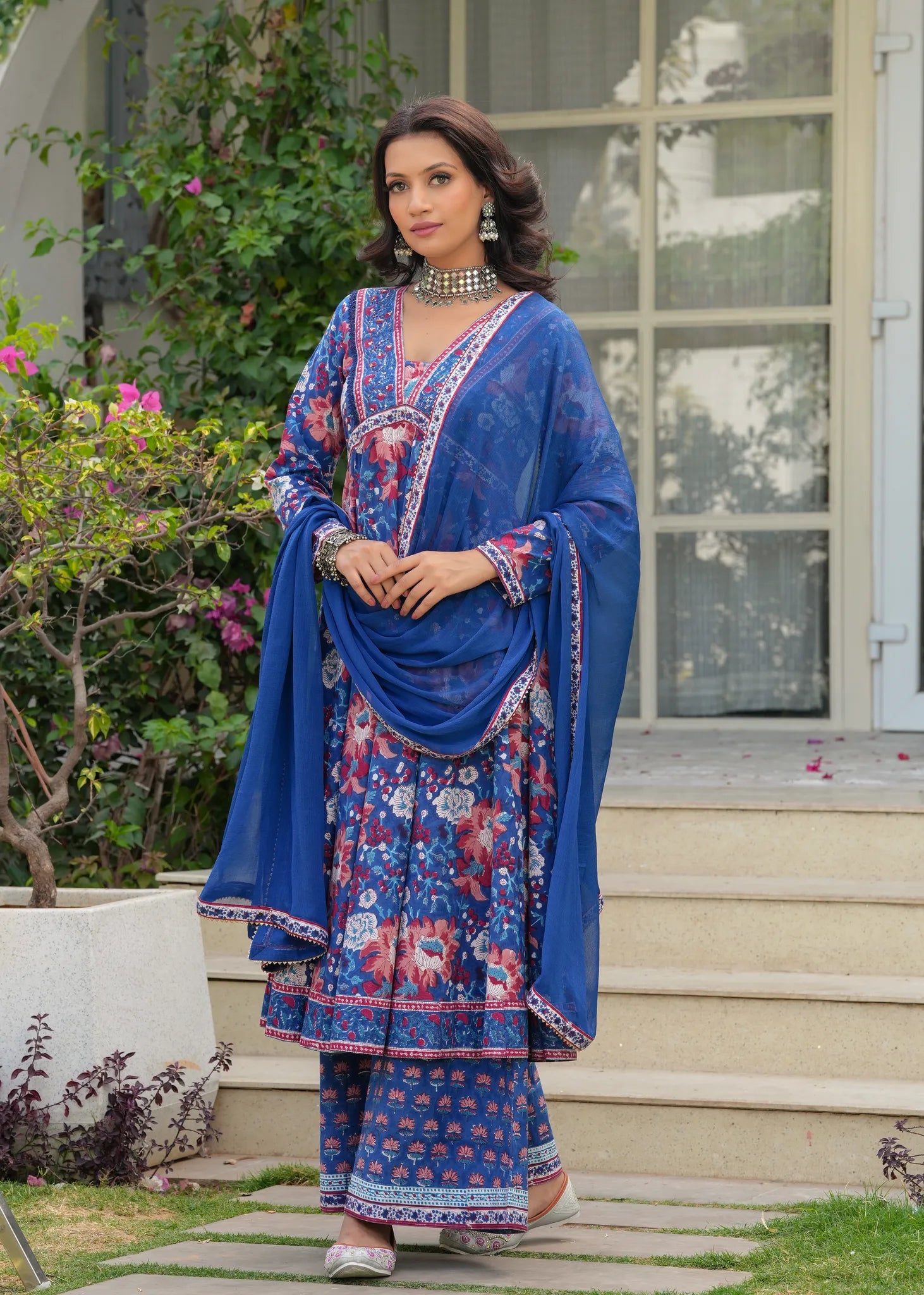 Neel Bahar Hand Blocked A-Line Kurta Set