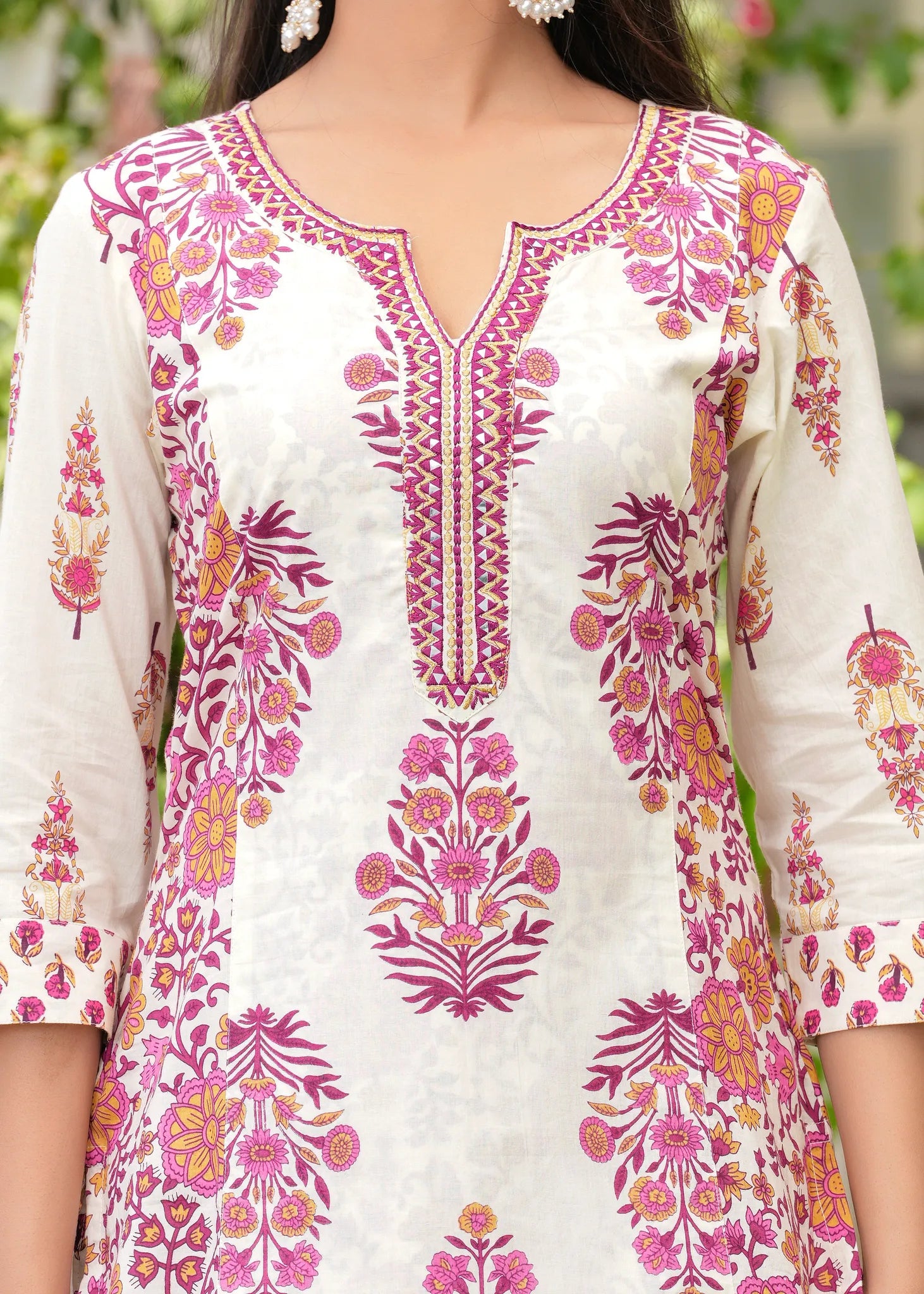 Aarohi Rani Pink Mirror Work Cotton Kurta Set
