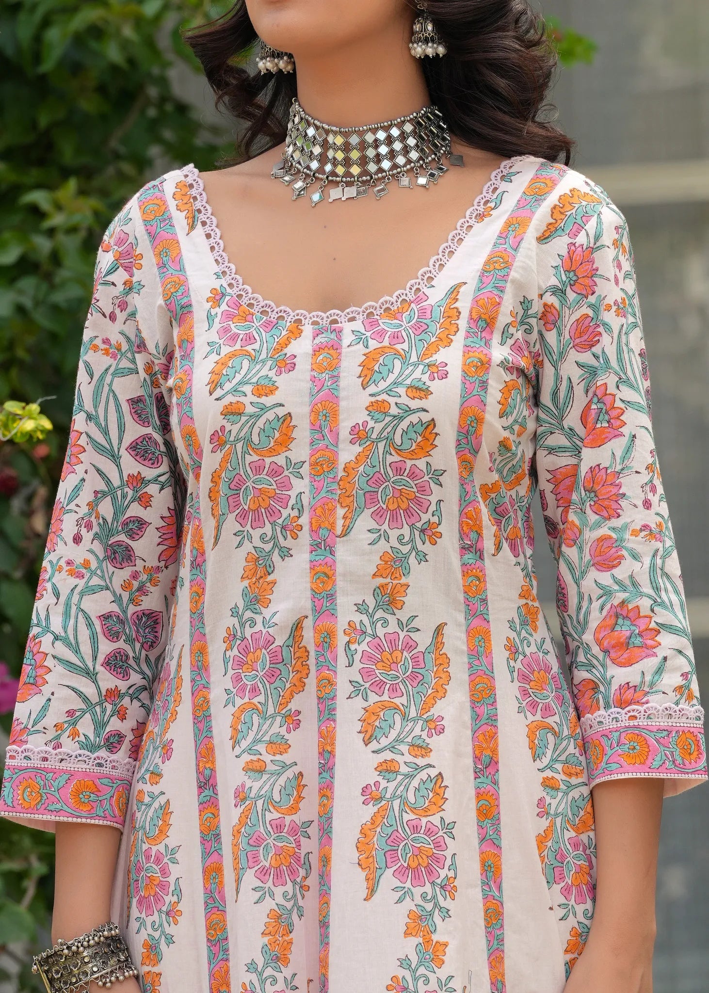 Abhaa Rose Quartz Hand Blocked Anarkali Set