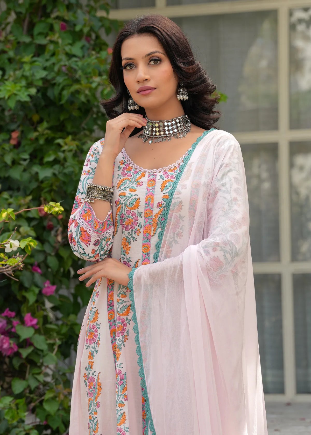 Abhaa Rose Quartz Hand Blocked Anarkali Set