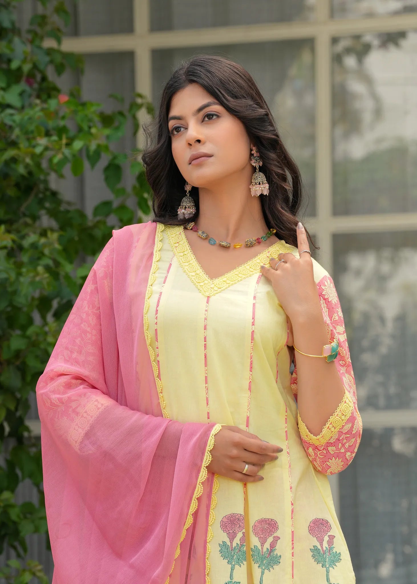 Abhaa Sunset Yellow Hand Block Print Anarkali Set